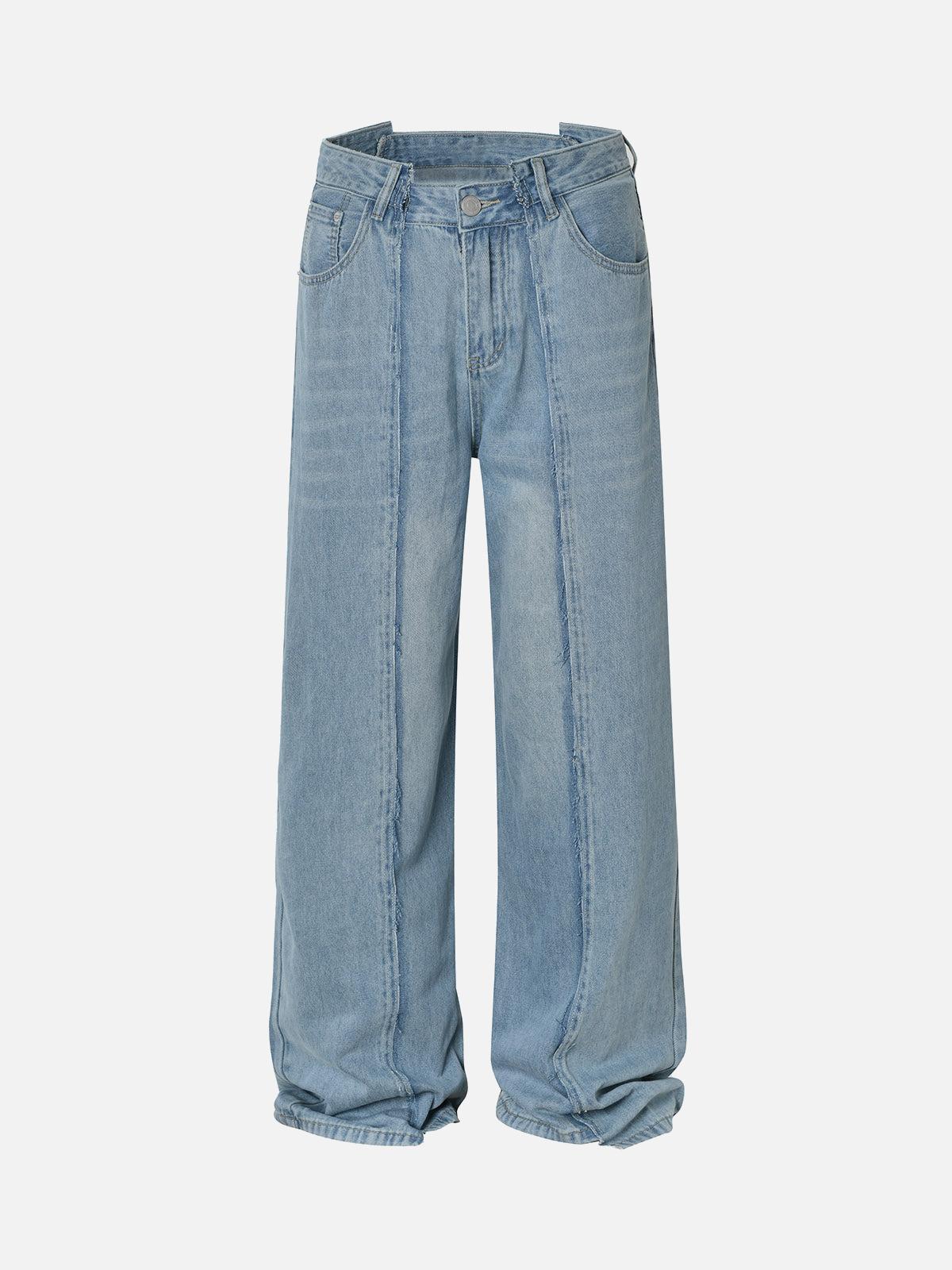 TALISHKO Washed Deconstructed Irregular Patchwork Straight Jeans
