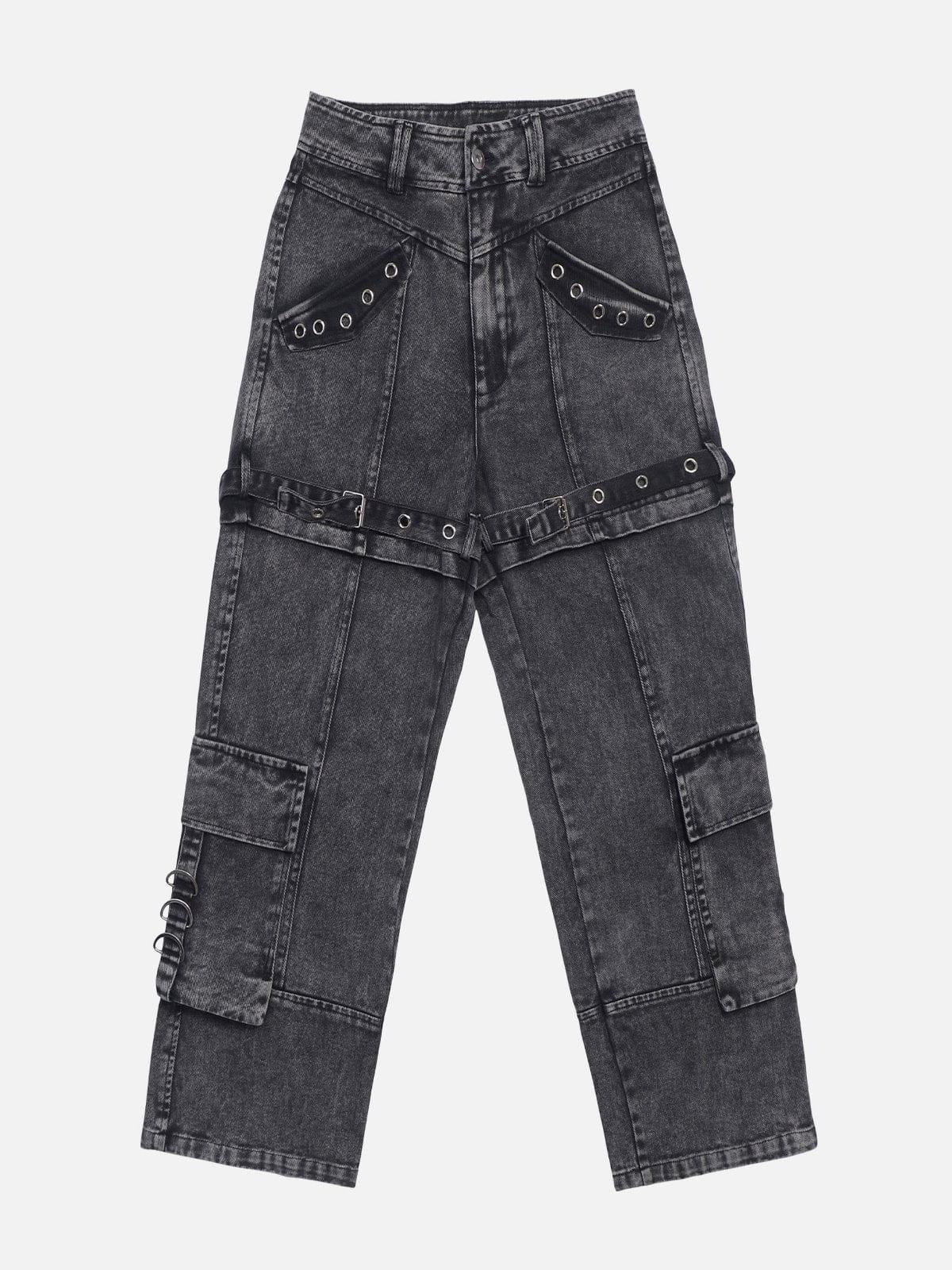 TALISHKO Vintage Washed Denim Cargo Jeans