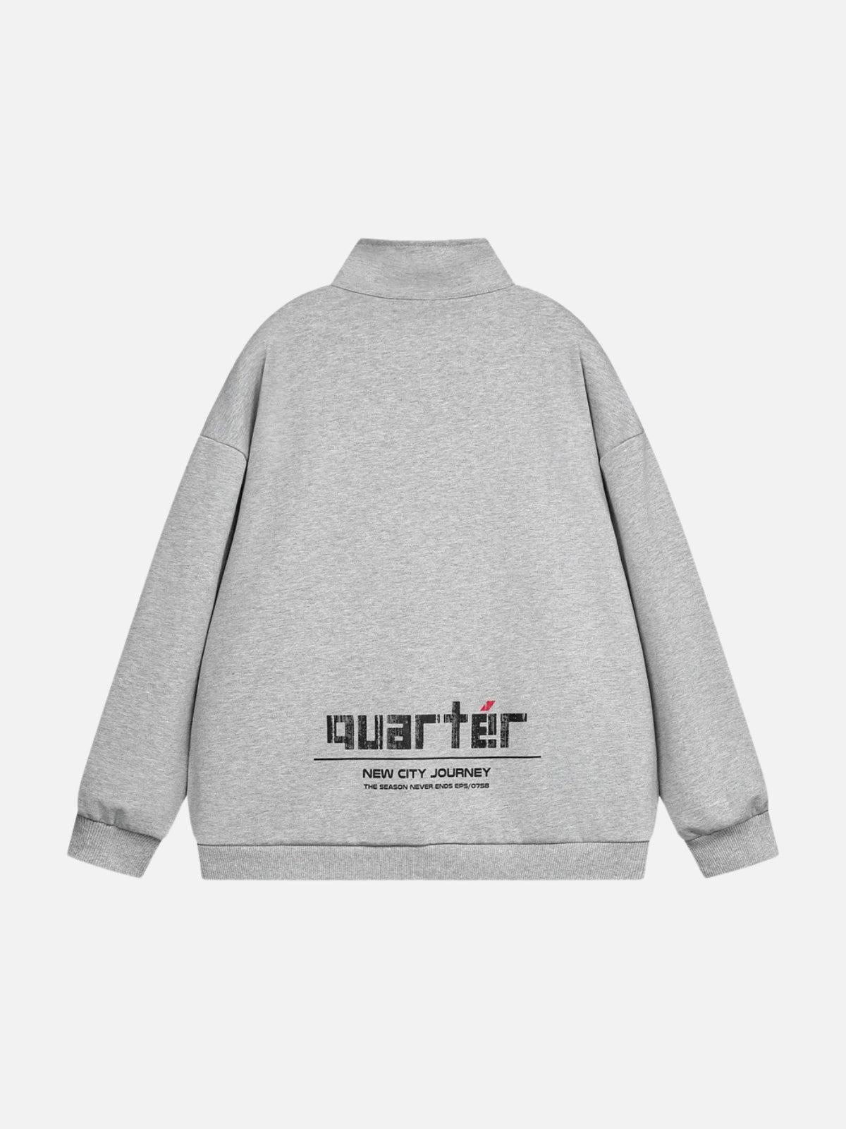 TALISHKO Letter Back Printed Stand Collar Sweatshirt