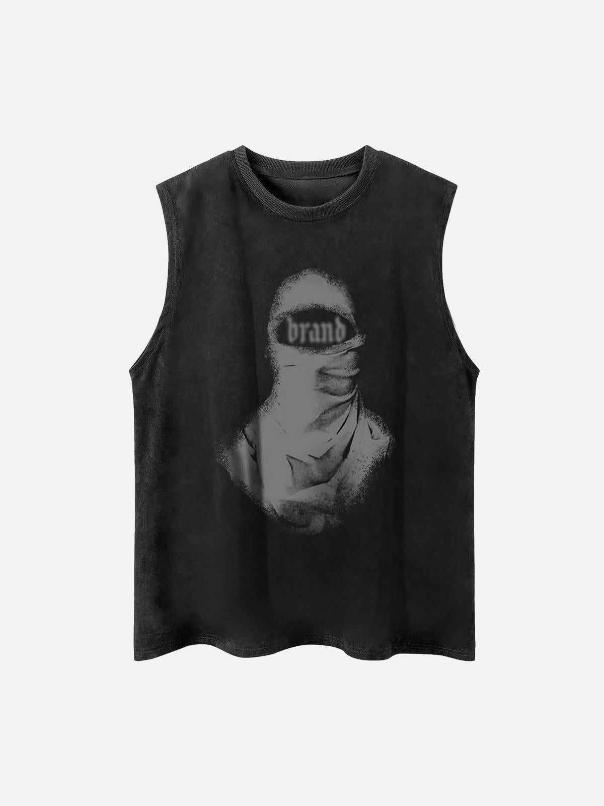 TALISHKO Retro Distressed Character Print Street Rap Vest