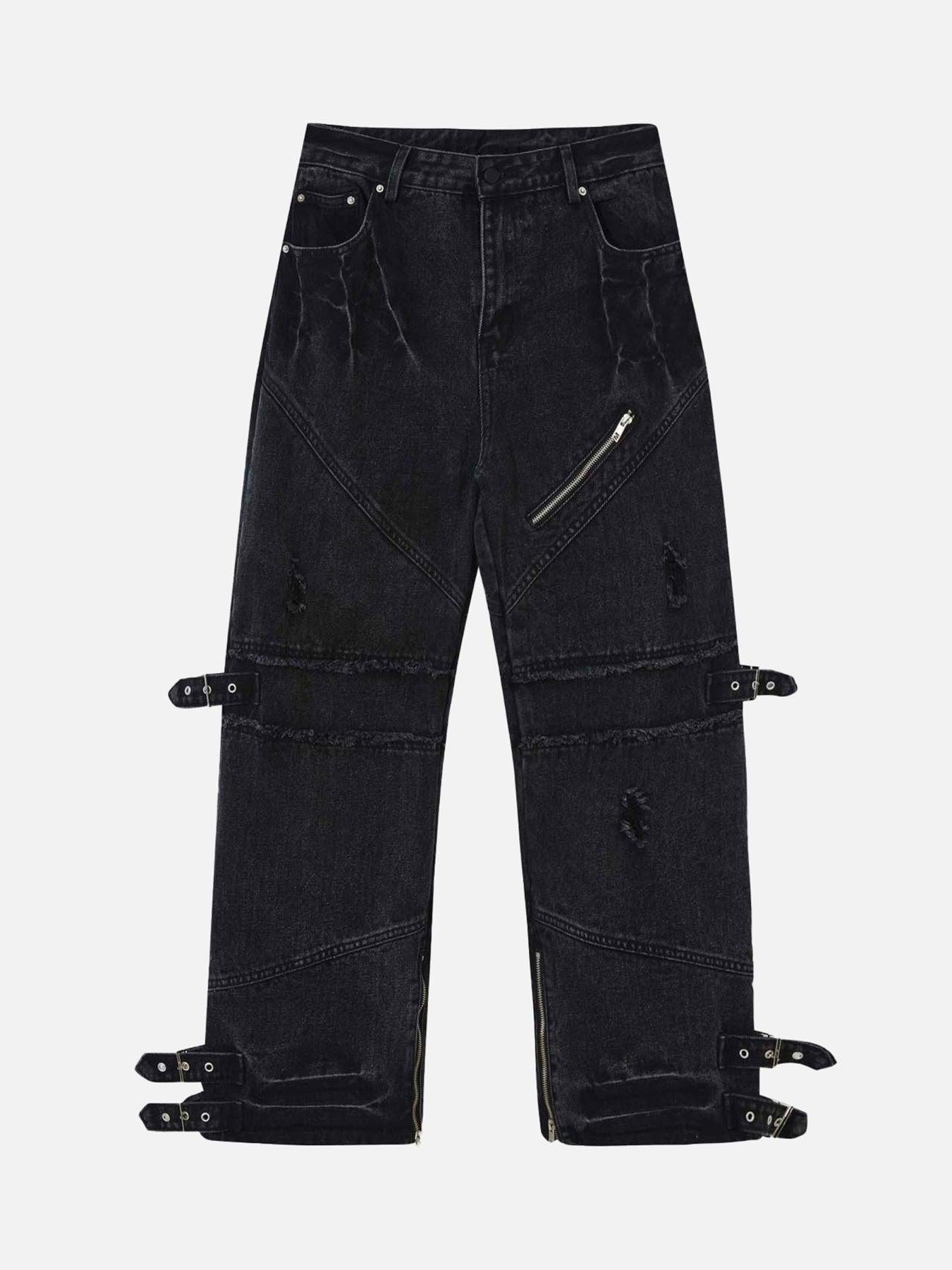 TALISHKO Hip-Hop Retro Wash Denim Straight-Leg Pants