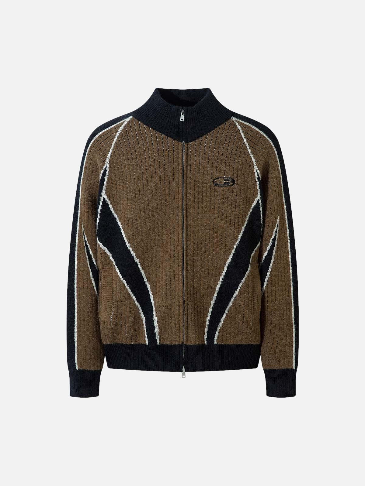 TALISHKO Retro Contrast Color Cardigan Knitted Sweater