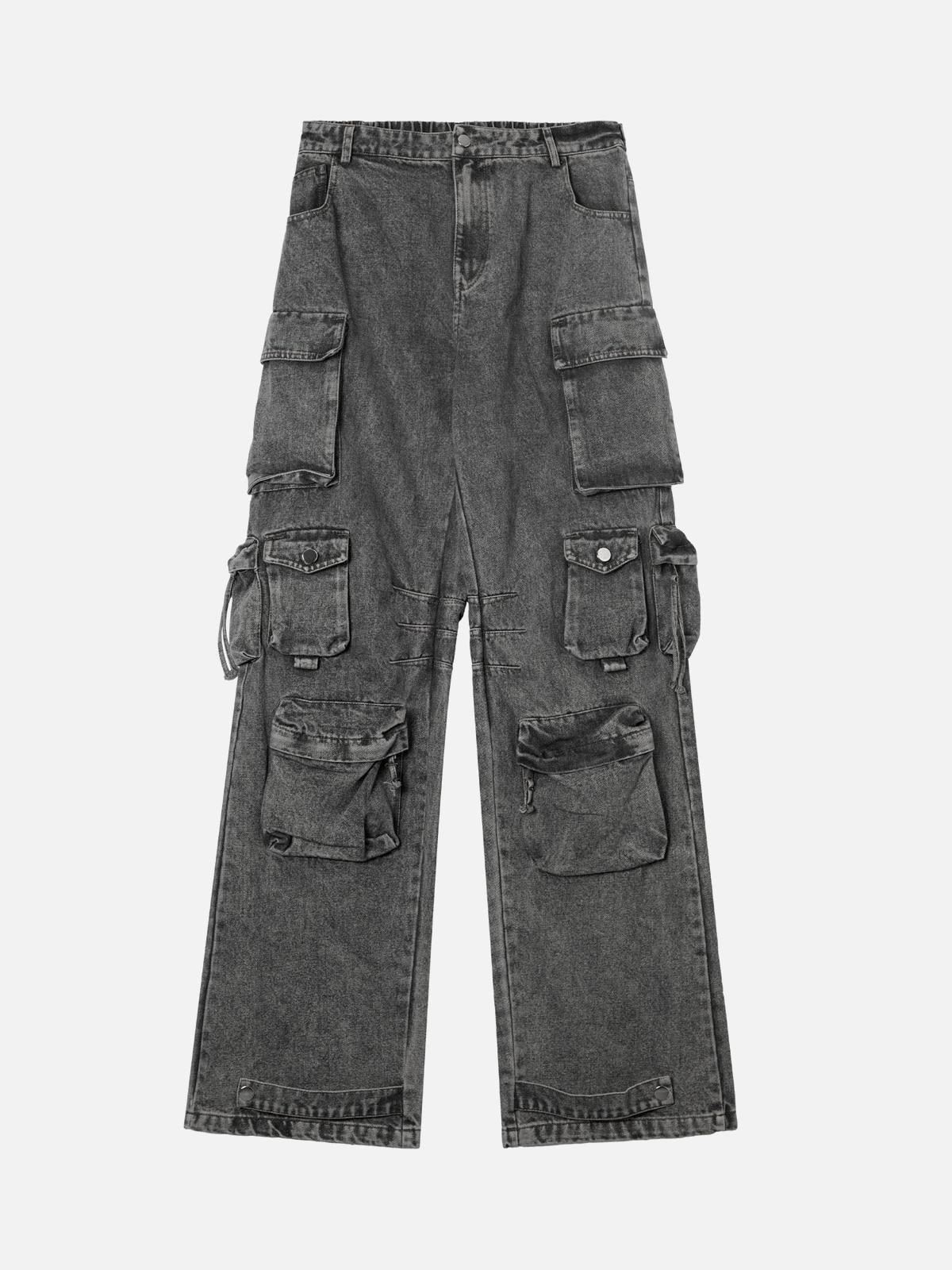 TALISHKO Street Stitching Multi-Pocket Workwear Washed Jeans