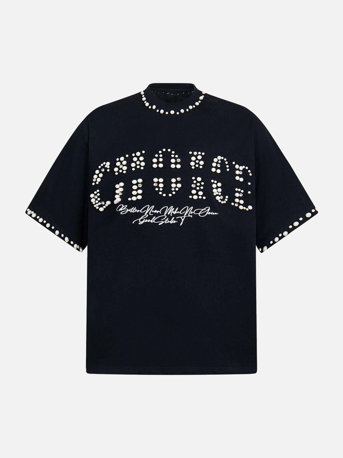 TALISHKO Elegant Pearl-Embellished Oversized T-Shirt