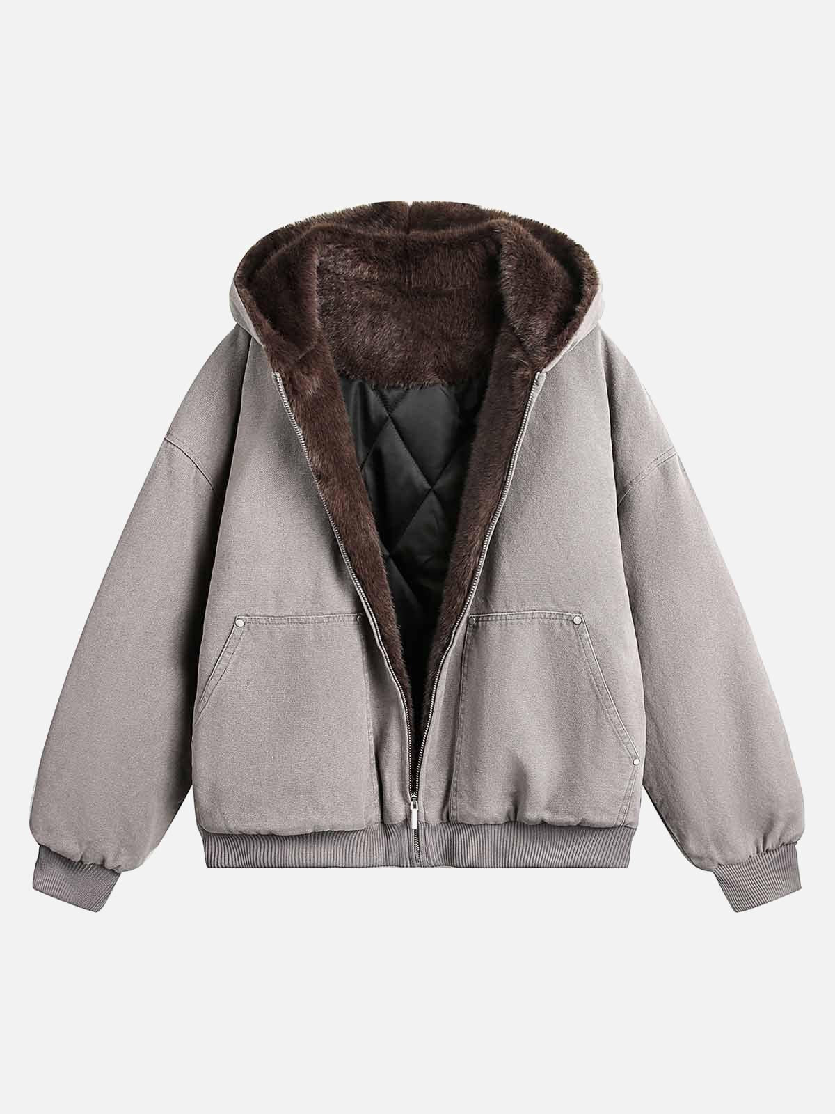 TALISHKO Fur Hooded Zip Up Quilted Jacket