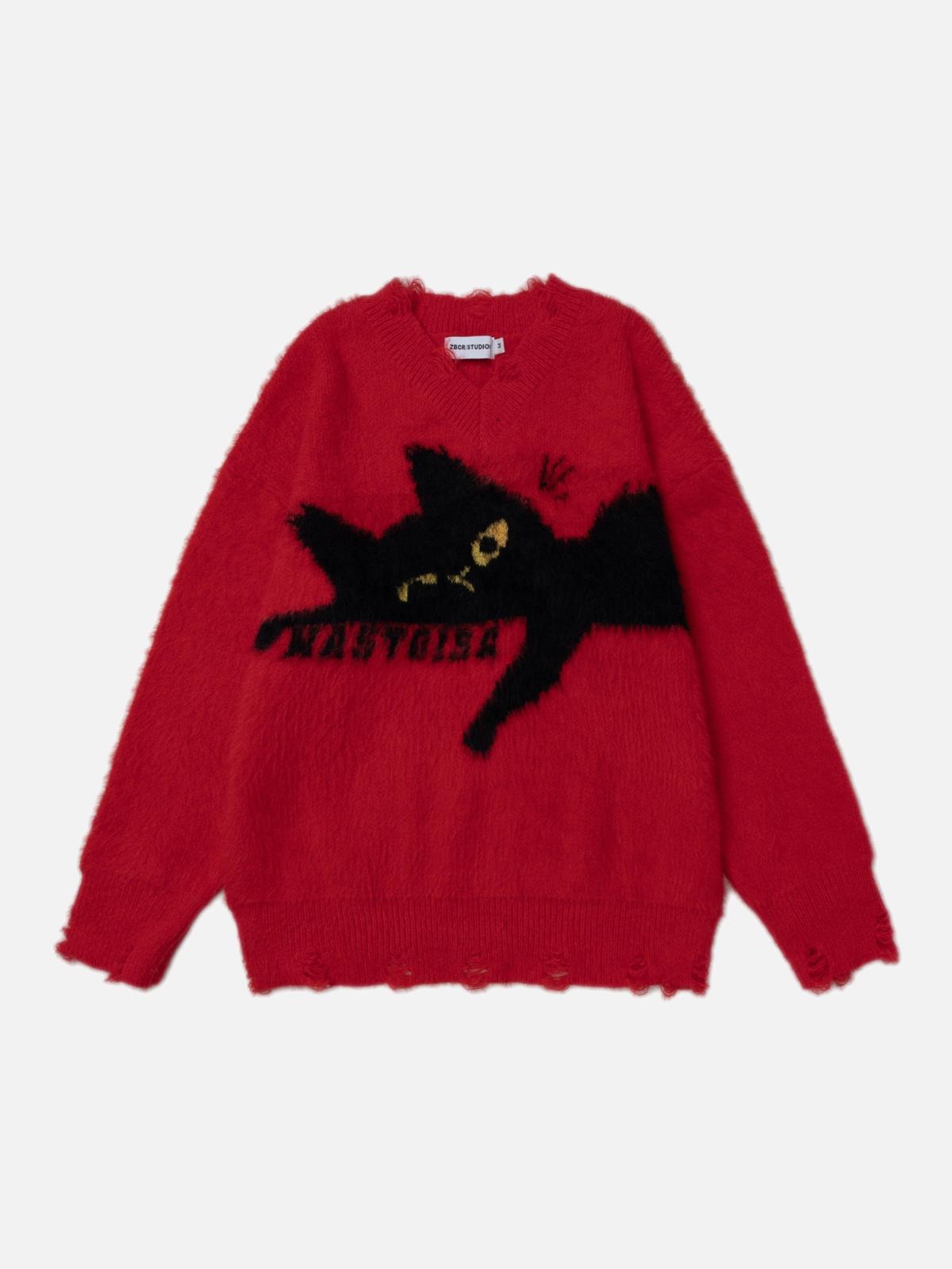 TALISHKO Retro Lazy Cat Sweater