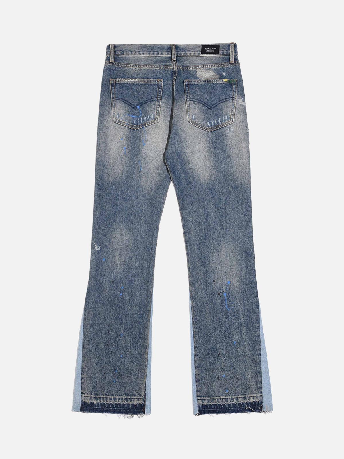 TALISHKO Splashing Ink Micro Horn Deconstruction Stitching Jeans