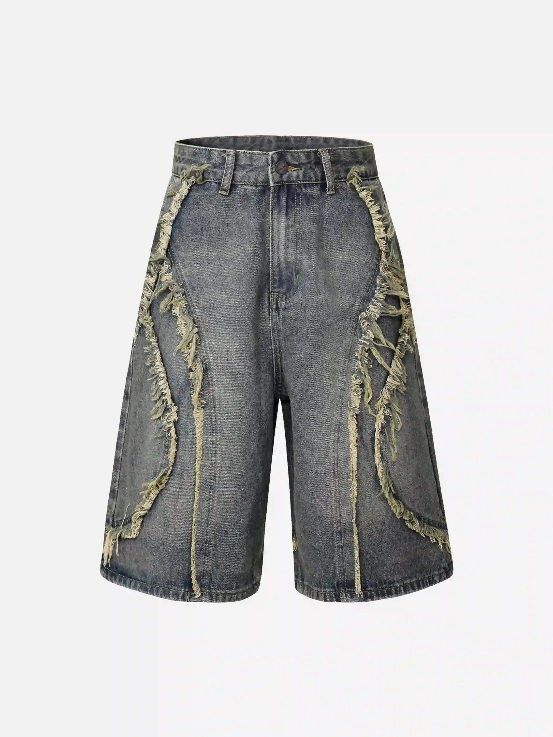 TALISHKO Clean Fit Whisker Patchwork Cropped Denim Jorts