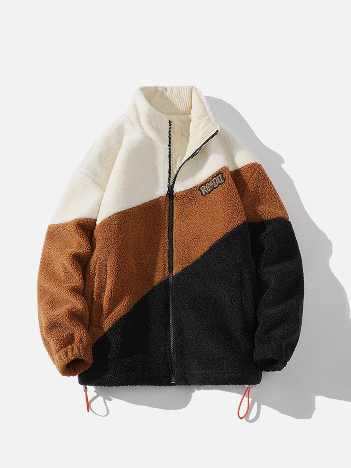 TALISHKO Patchwork Contrast Sherpa Winter Coat