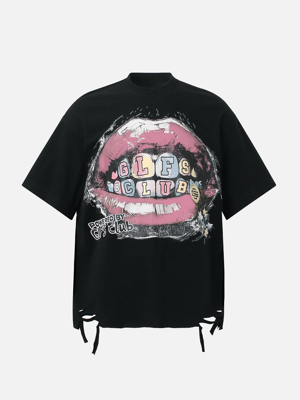 TALISHKO Retro Letter Lip Graphic T-Shirt