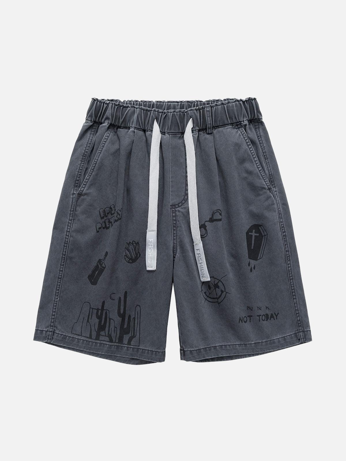 TALISHKO Graphic Print Drawstring Shorts
