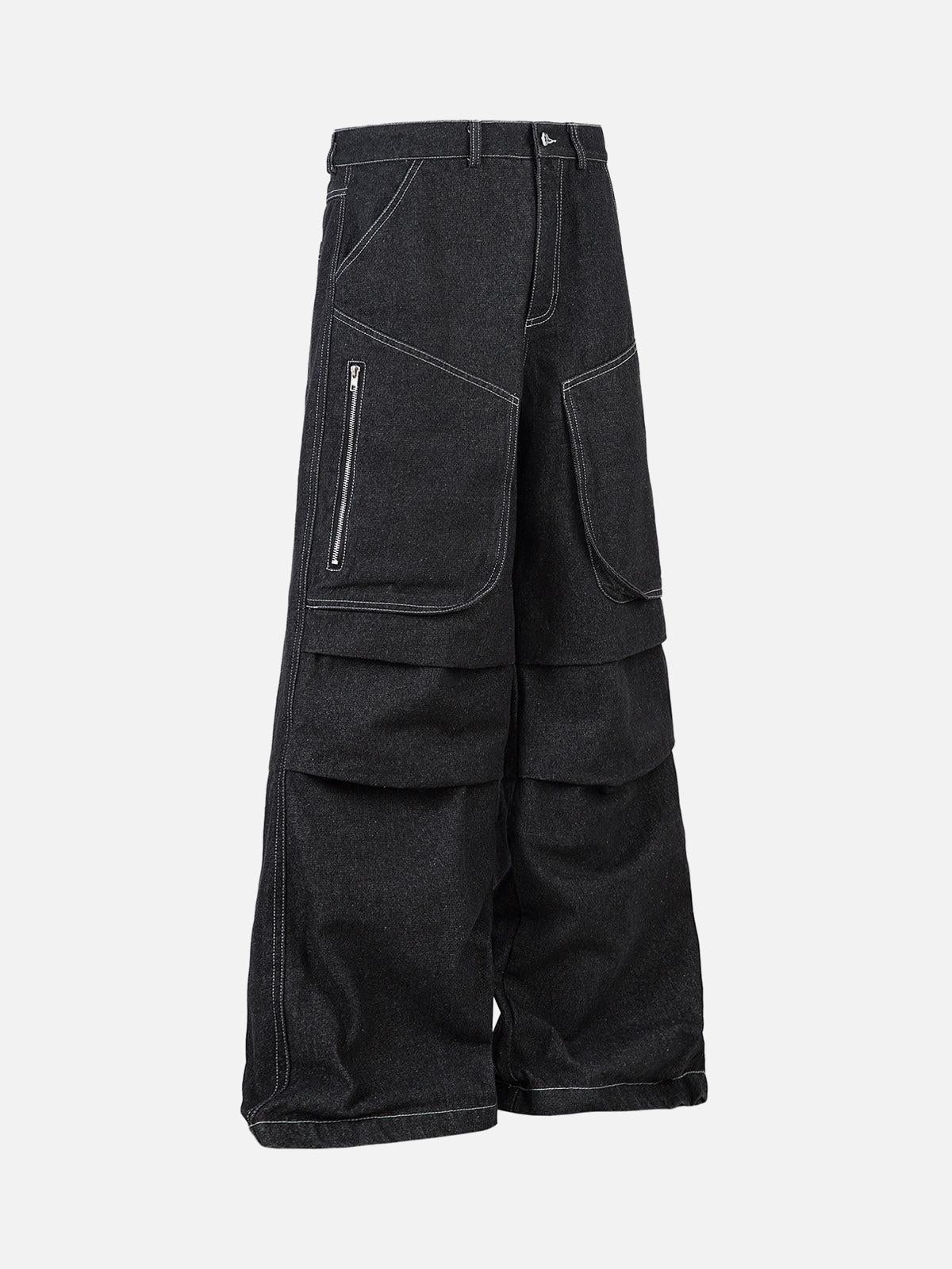 TALISHKO Deconstructed Split Topstitched Pleated Pocket Jeans