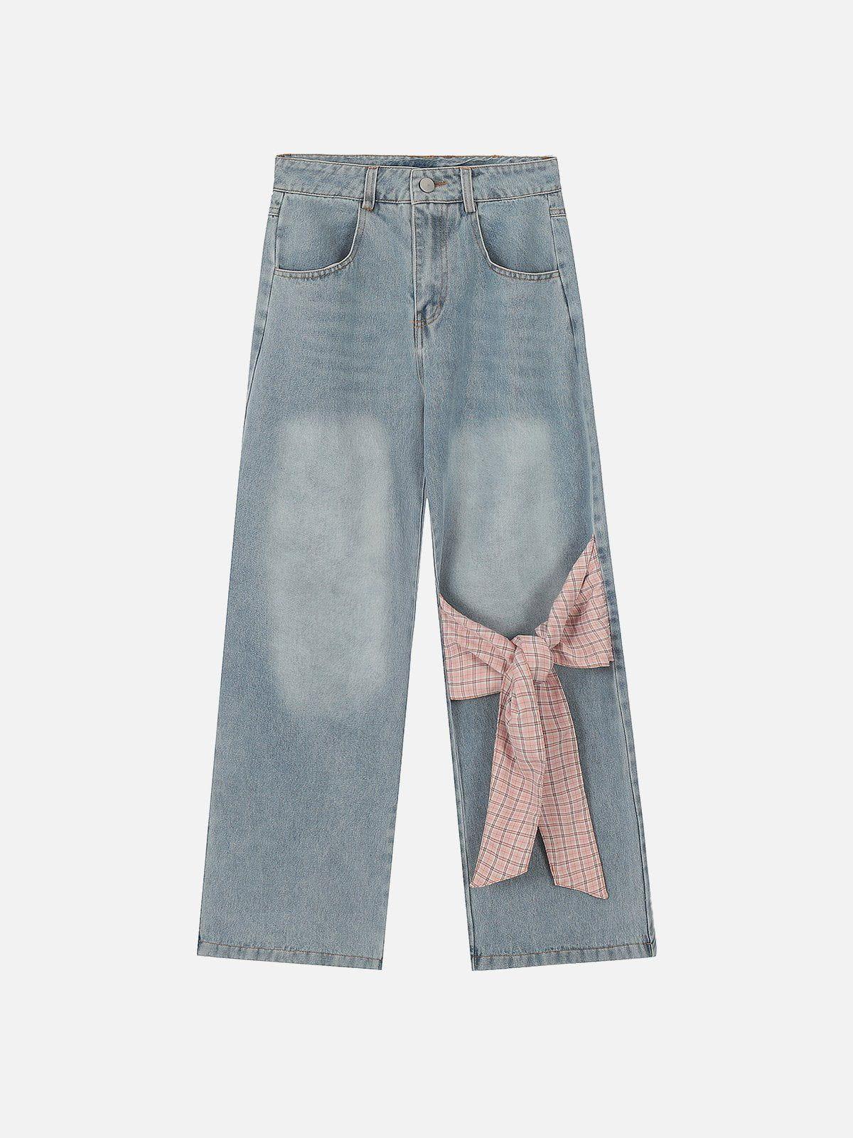 TALISHKO Plaid Bow Loose Jeans