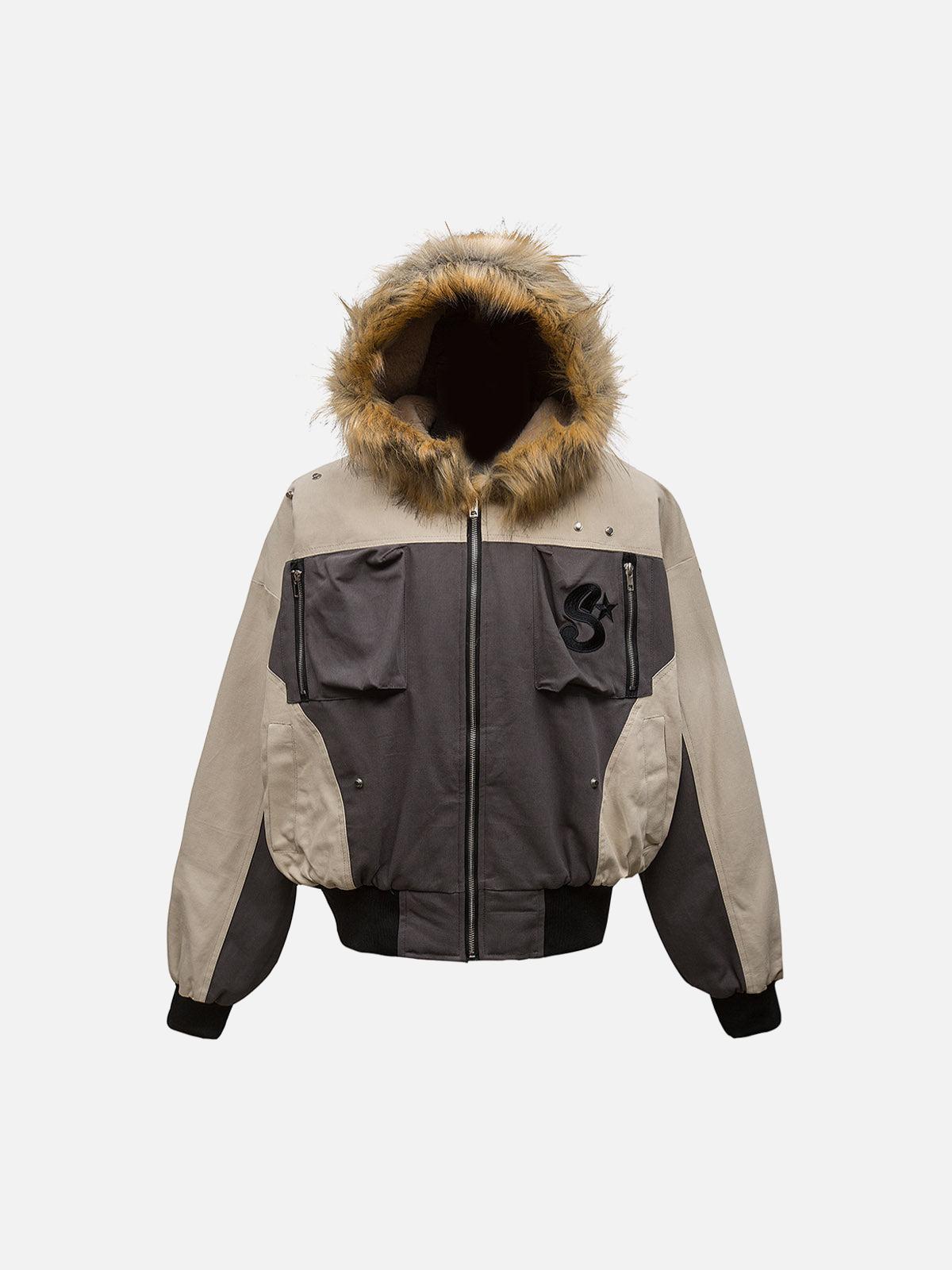 TALISHKO Patchwork Embroidered Fur Hooded Jacket