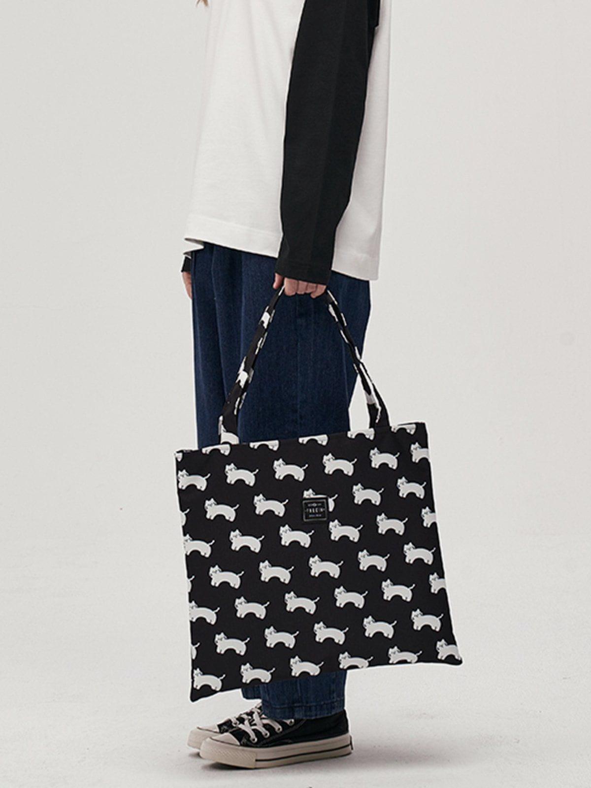 TALISHKO Cat Print Canvas Shoulder Bag