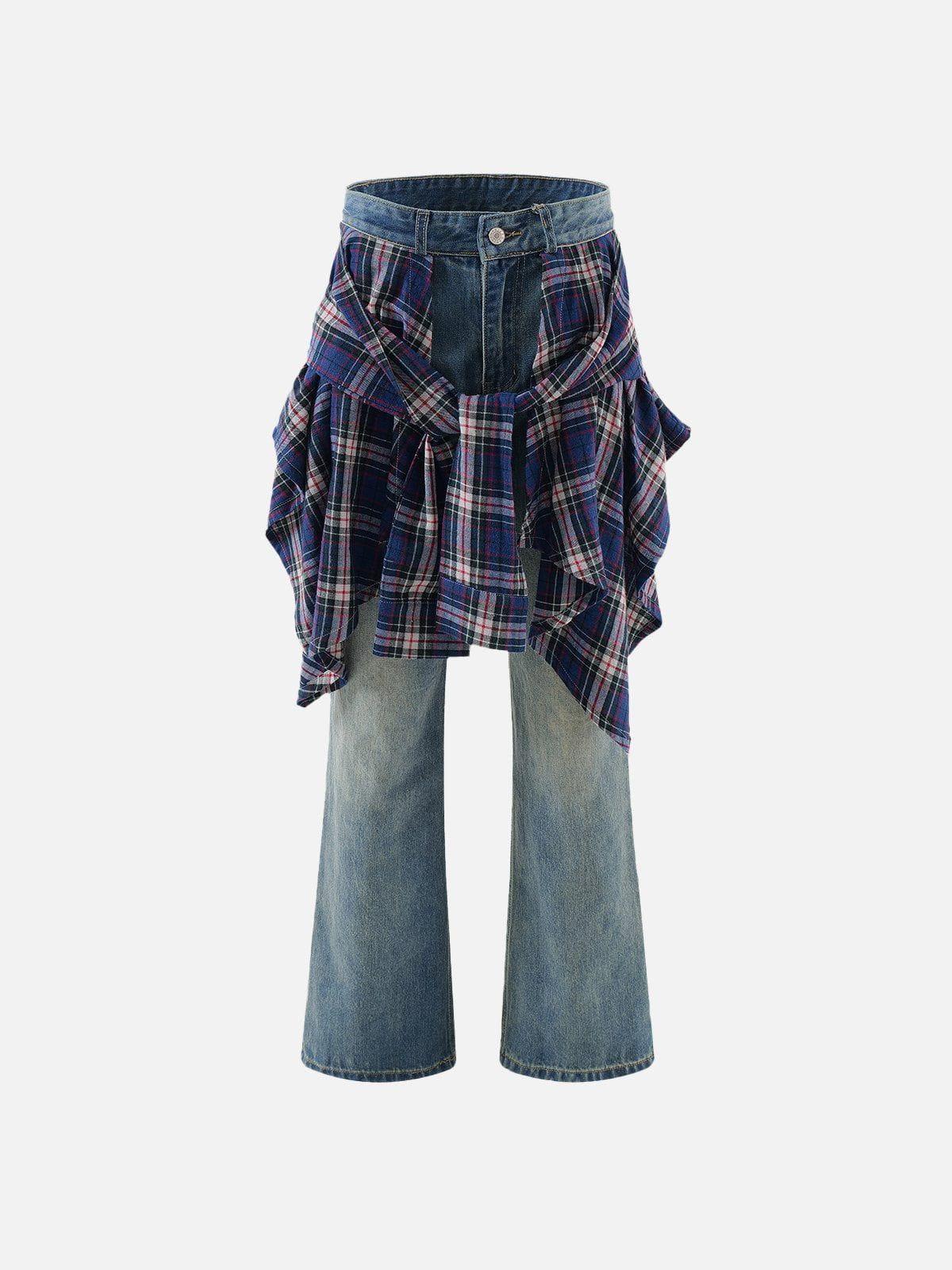 TALISHKO Plaid Patchwork Jeans