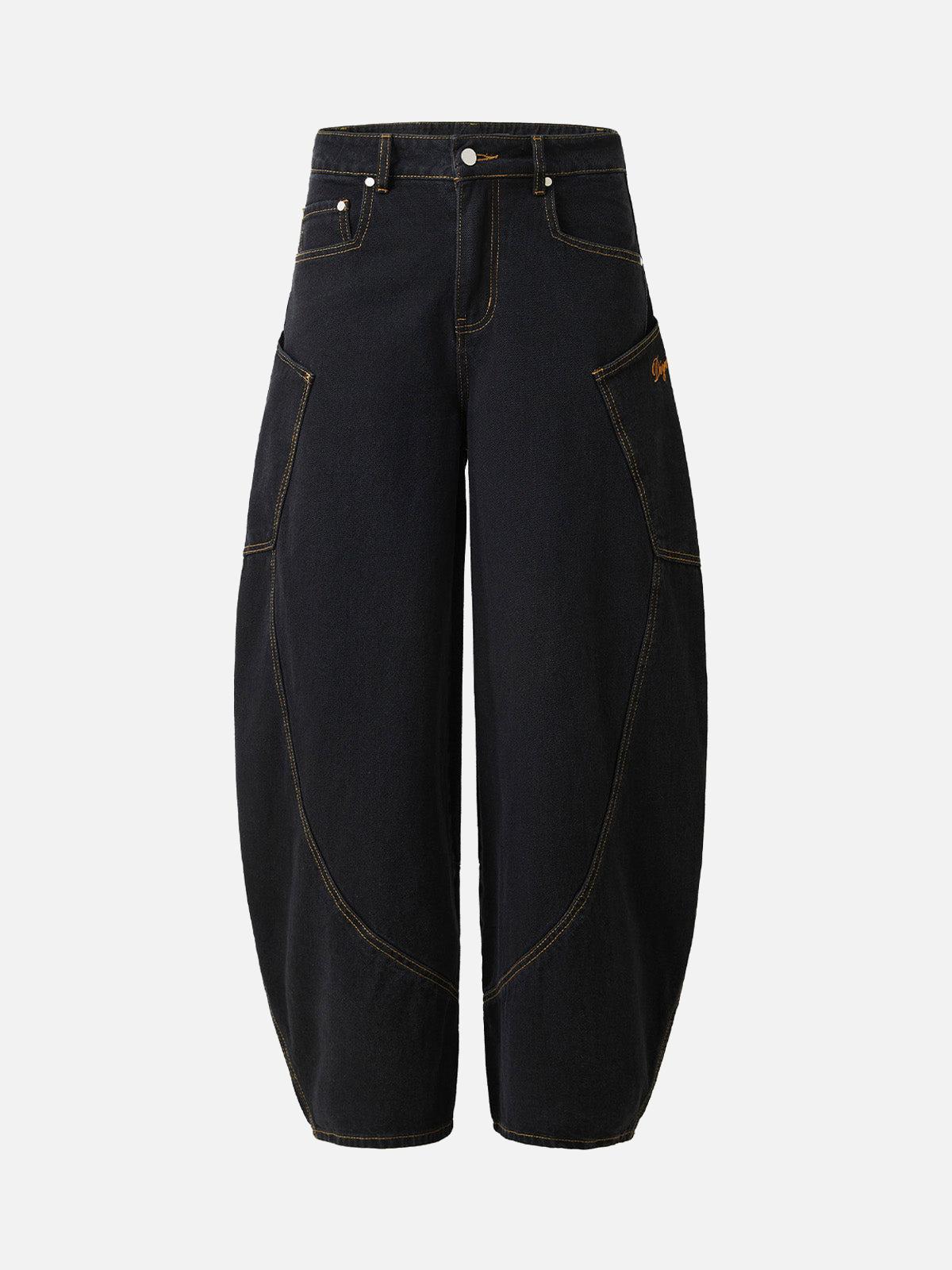 TALISHKO Embroidered Barrel Leg Jeans