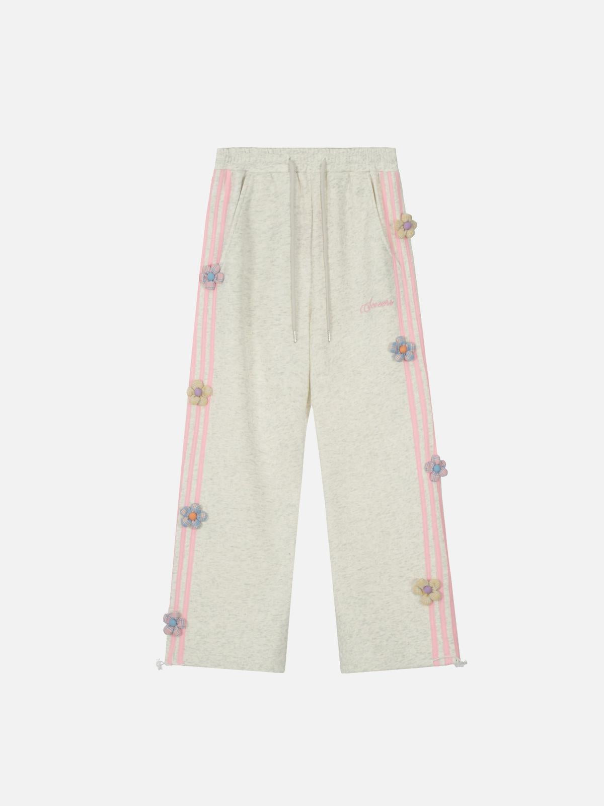 TALISHKO 3D Flower Stripe Casual Pants