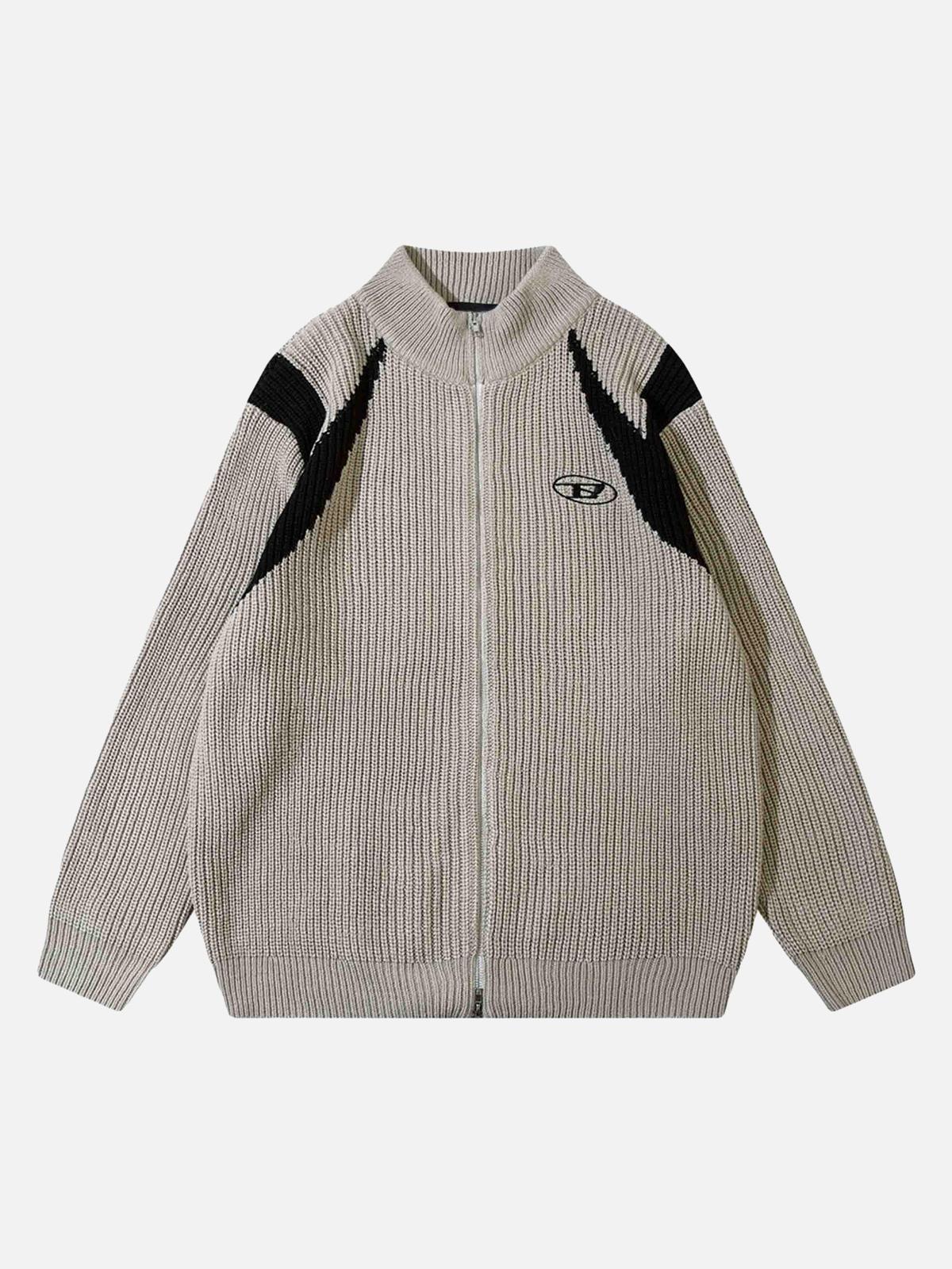 TALISHKO Color Block Zipper Sweater Jacket
