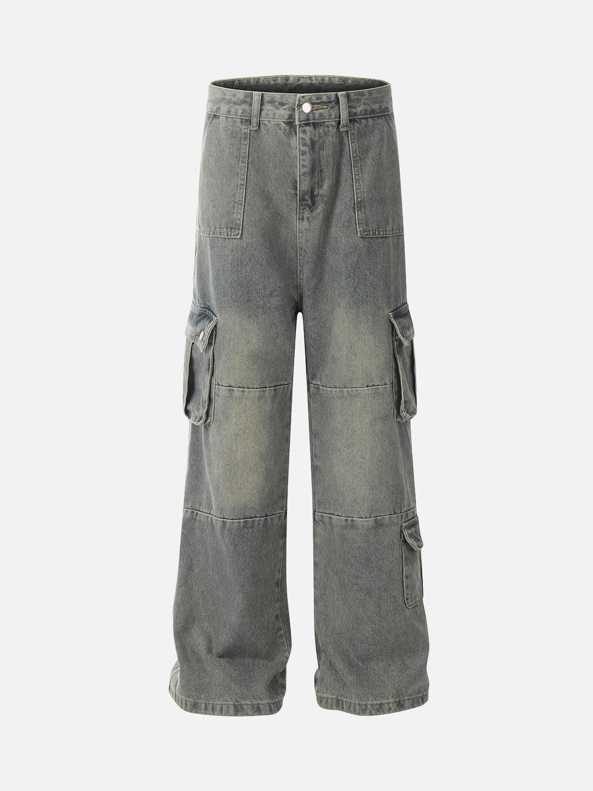 TALISHKO Distressed Washed Multi-Pocket Cargo Jeans