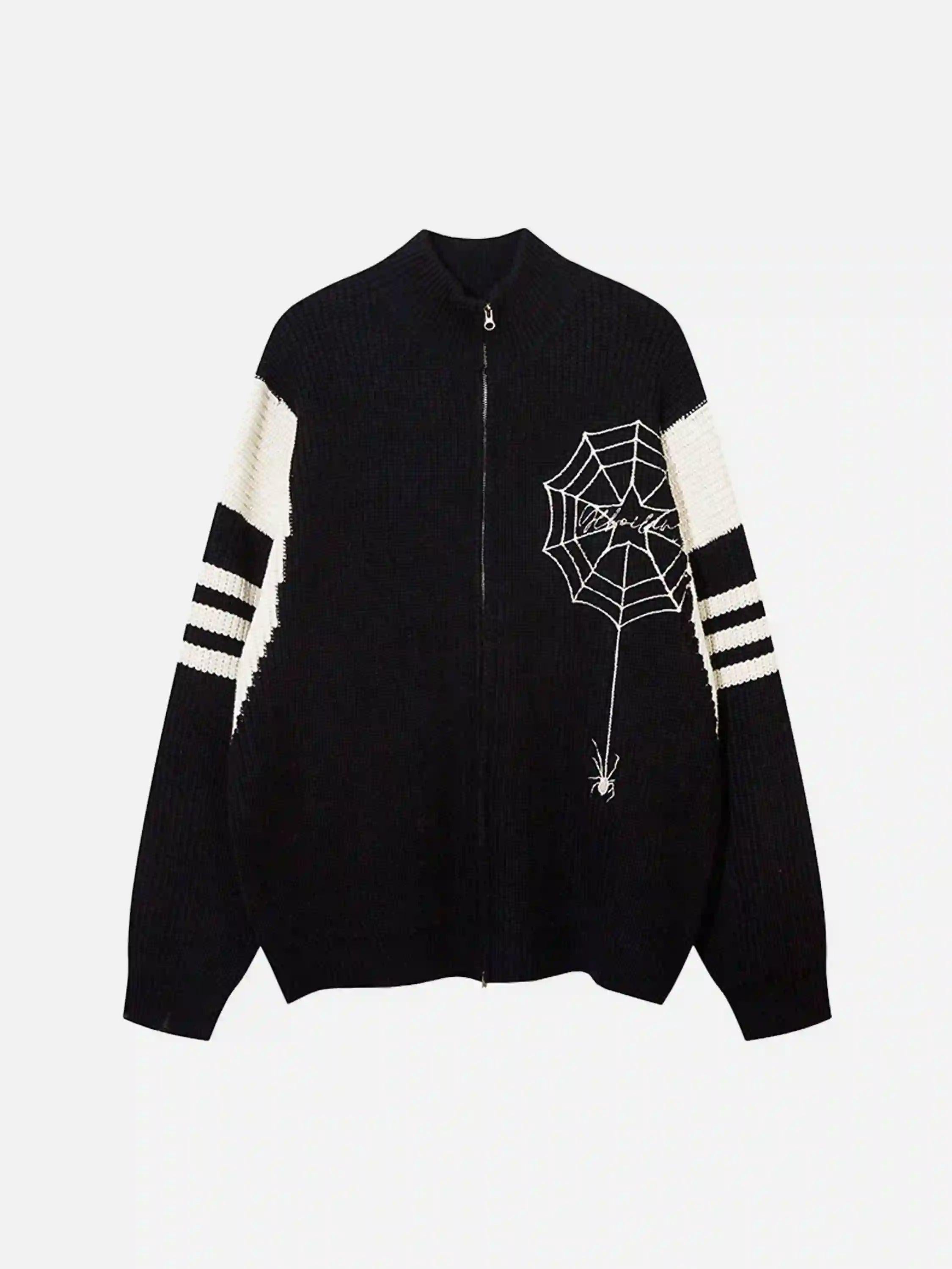 TALISHKO Spider Web Stand Collar Zip-Up Cardigan