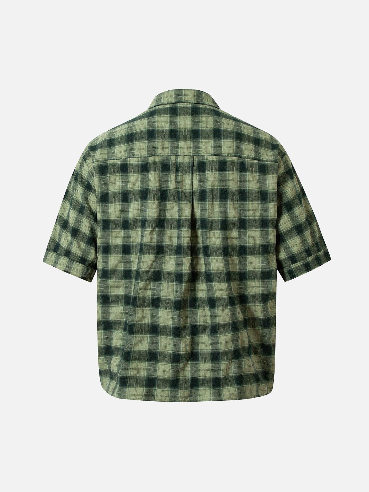 TALISHKO Plaid Applique Printed Short Sleeve Shirt