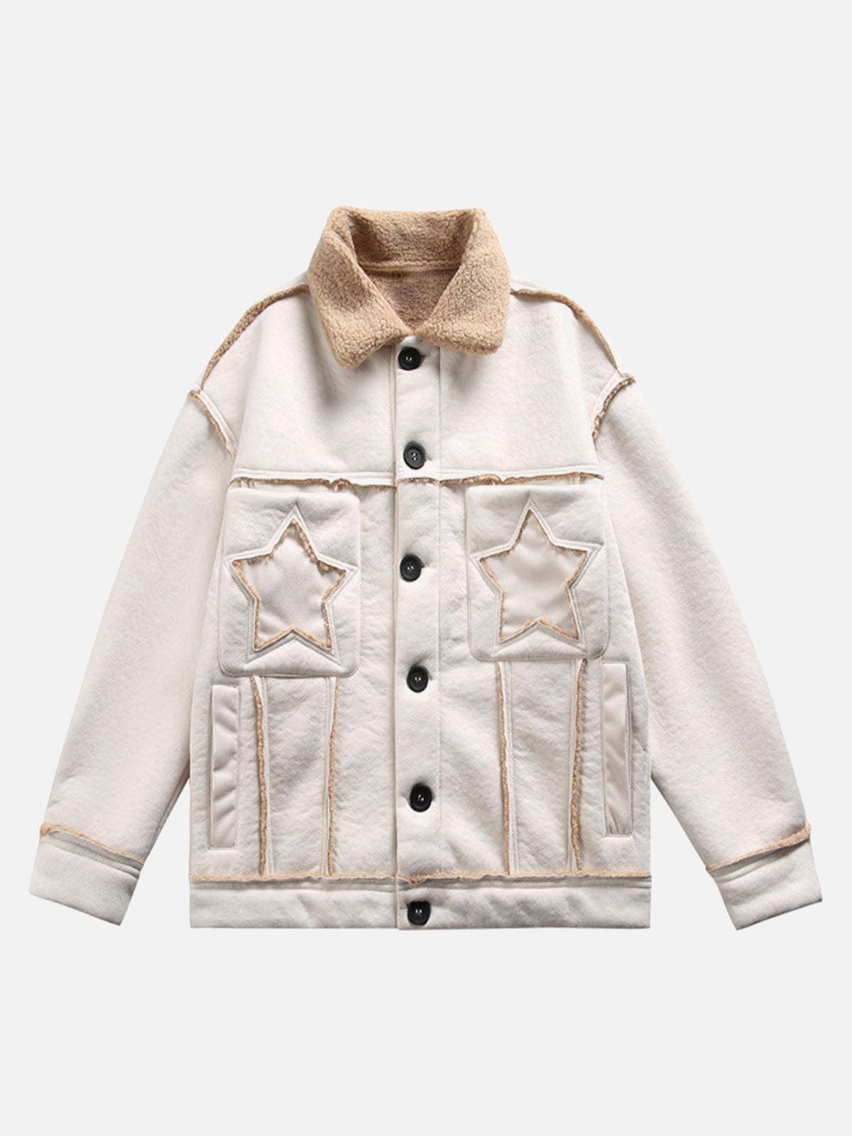 TALISHKO Raw Edge Star Embroidered Fleece Jacket