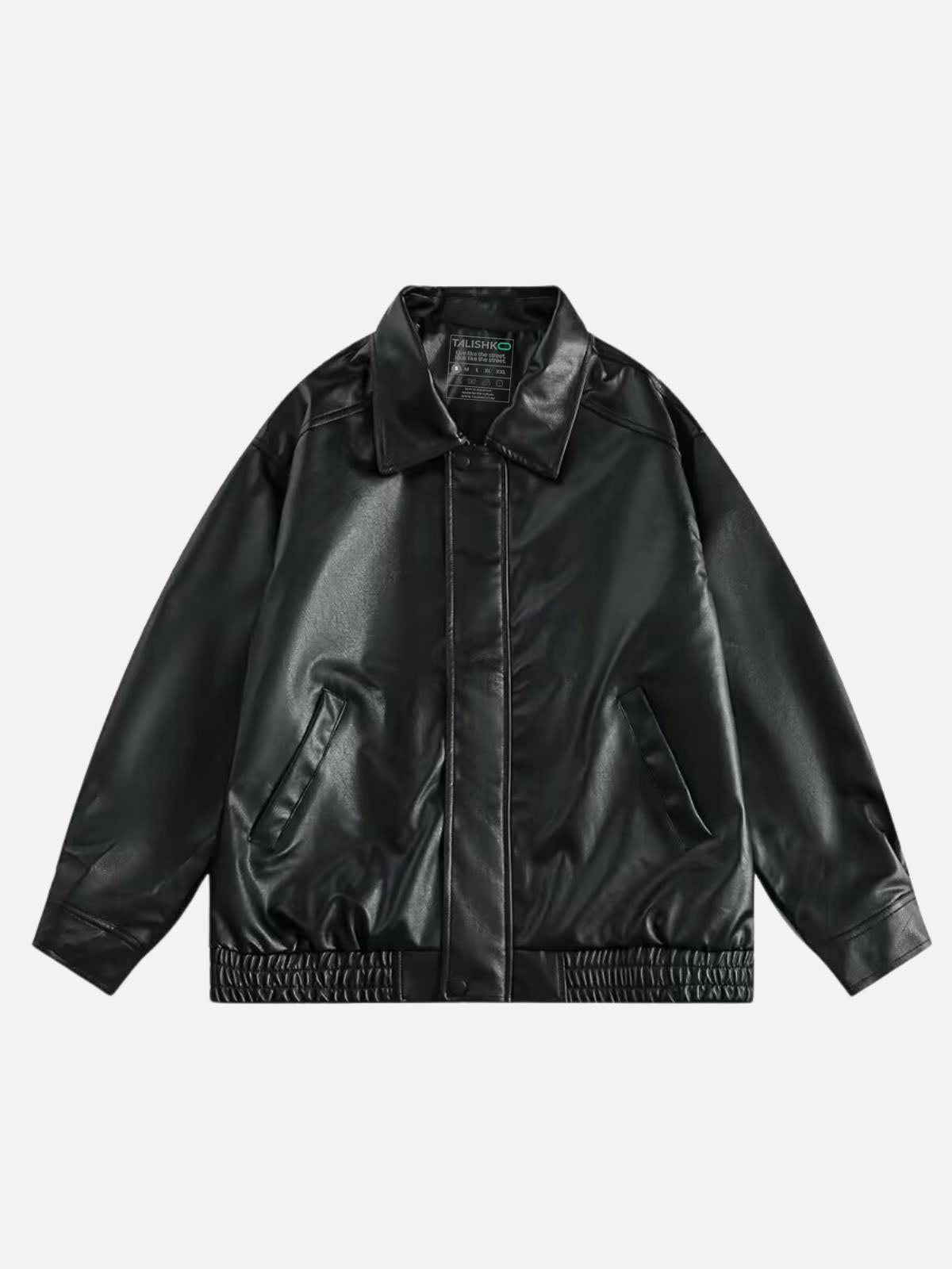 TALISHKO Solid Essential Faux Leather Jacket