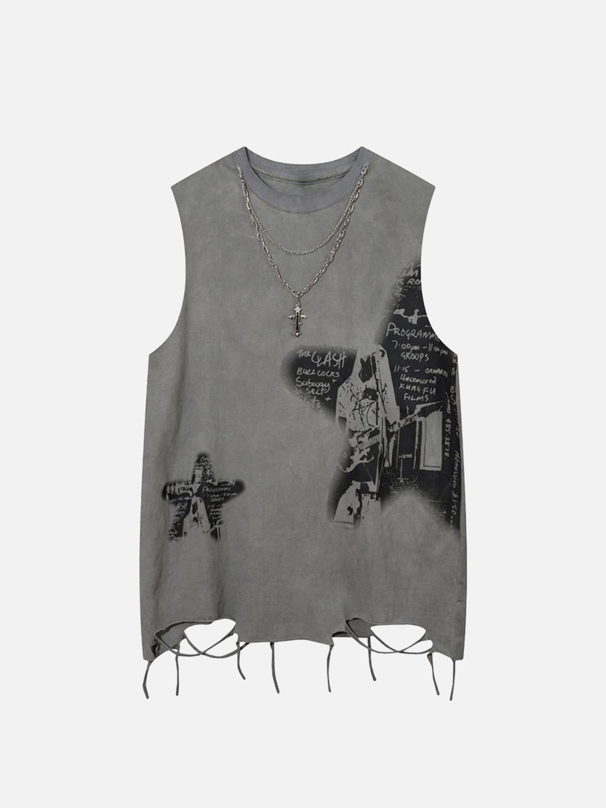 TALISHKO Vintage Necklace Star Print Hip-Hop Tank Top
