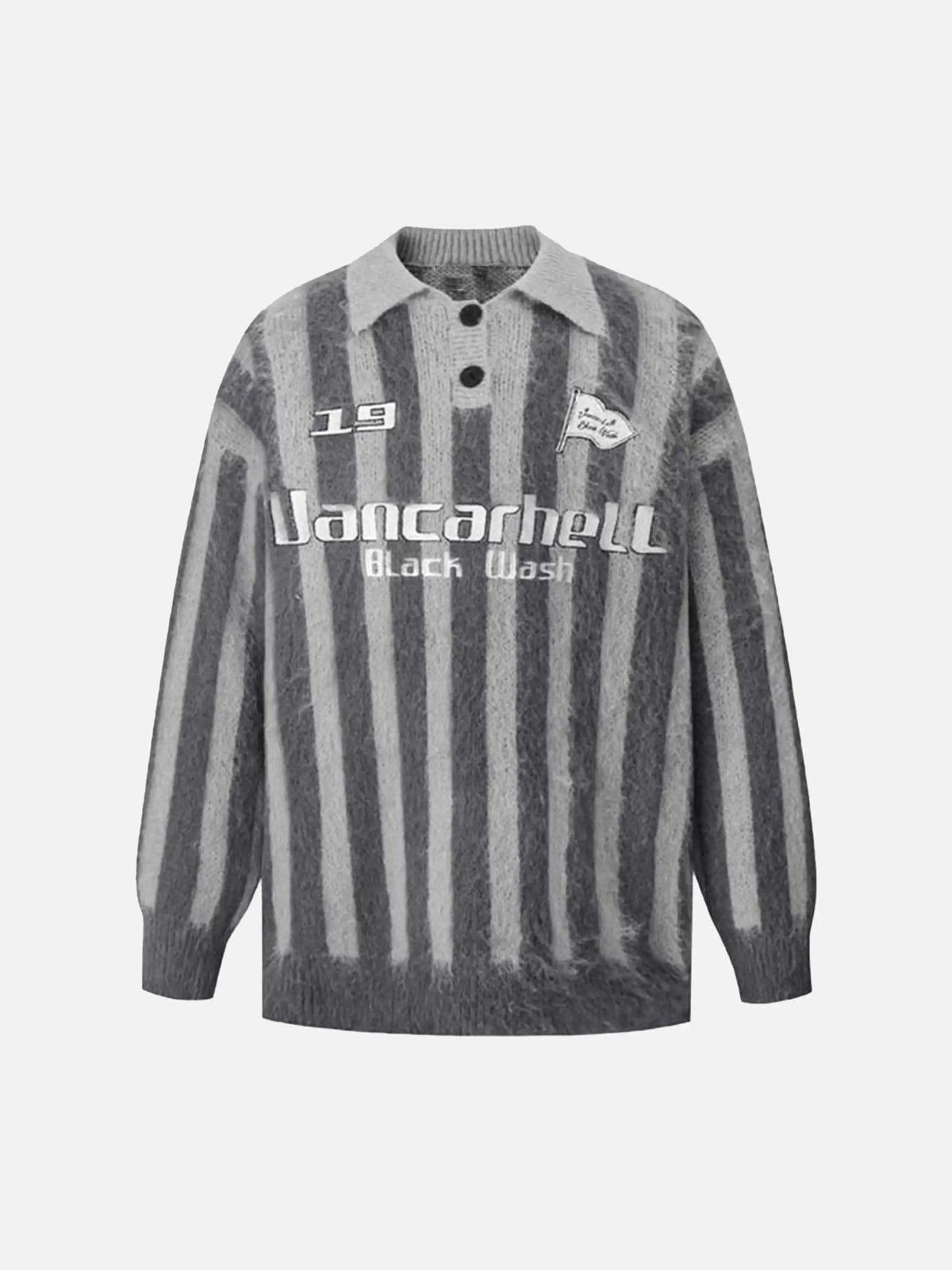 TALISHKO Vintage Vertical Striped Polo Collar Sweater