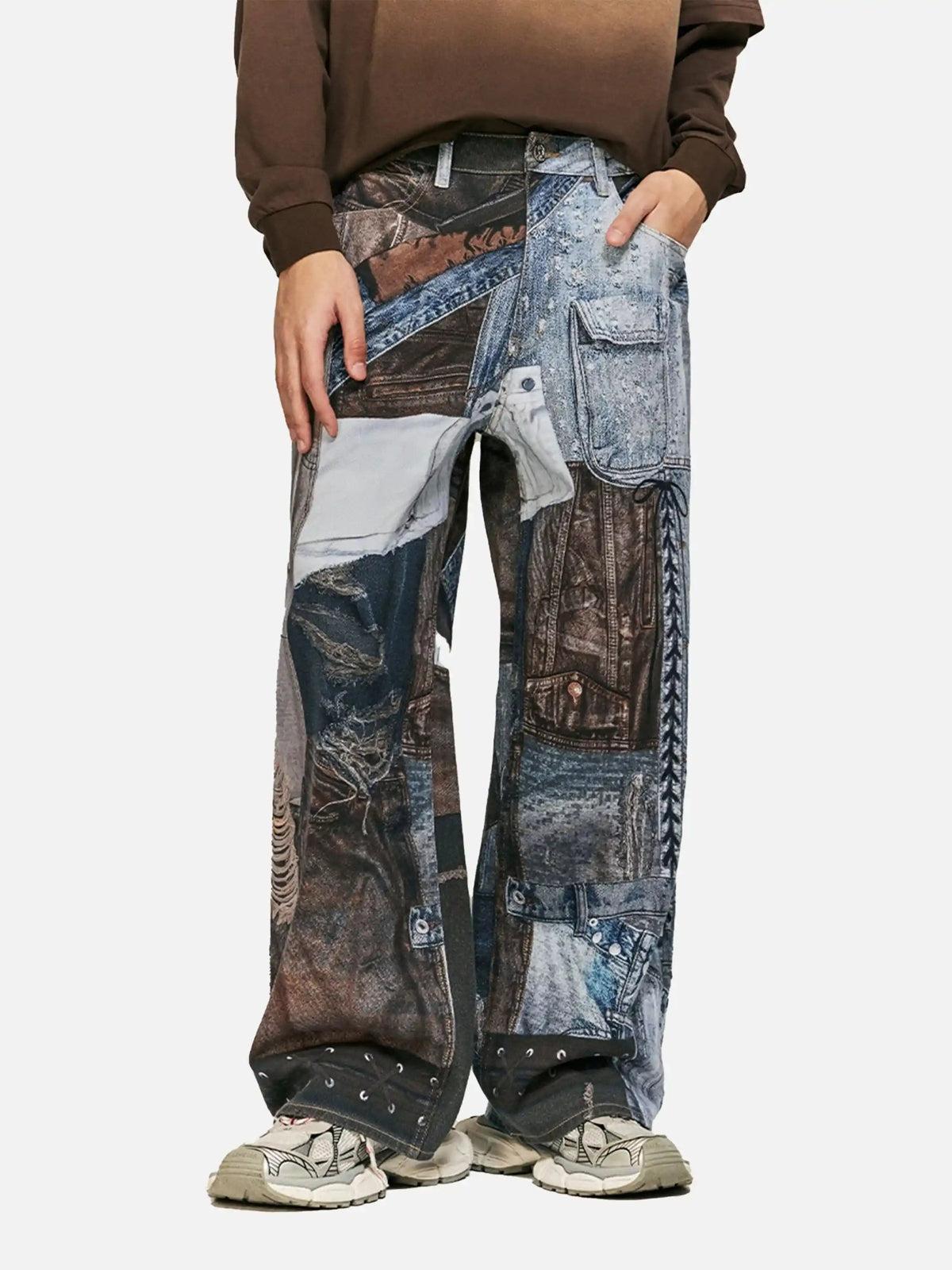 TALISHKO Digital Printed Faux Panel Jeans