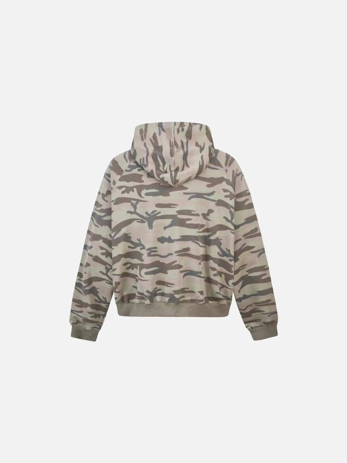 TALISHKO Camouflage Sequin Letter Pattern Zipper Hoodie