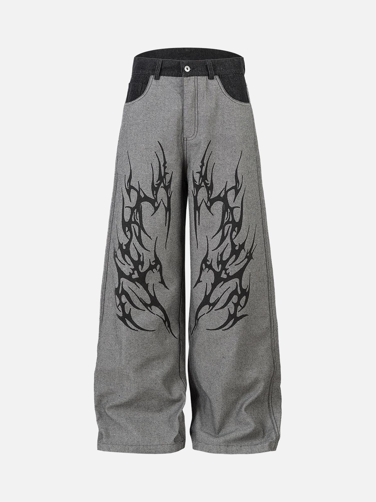 TALISHKO Tribal Flame Print Baggy Jeans