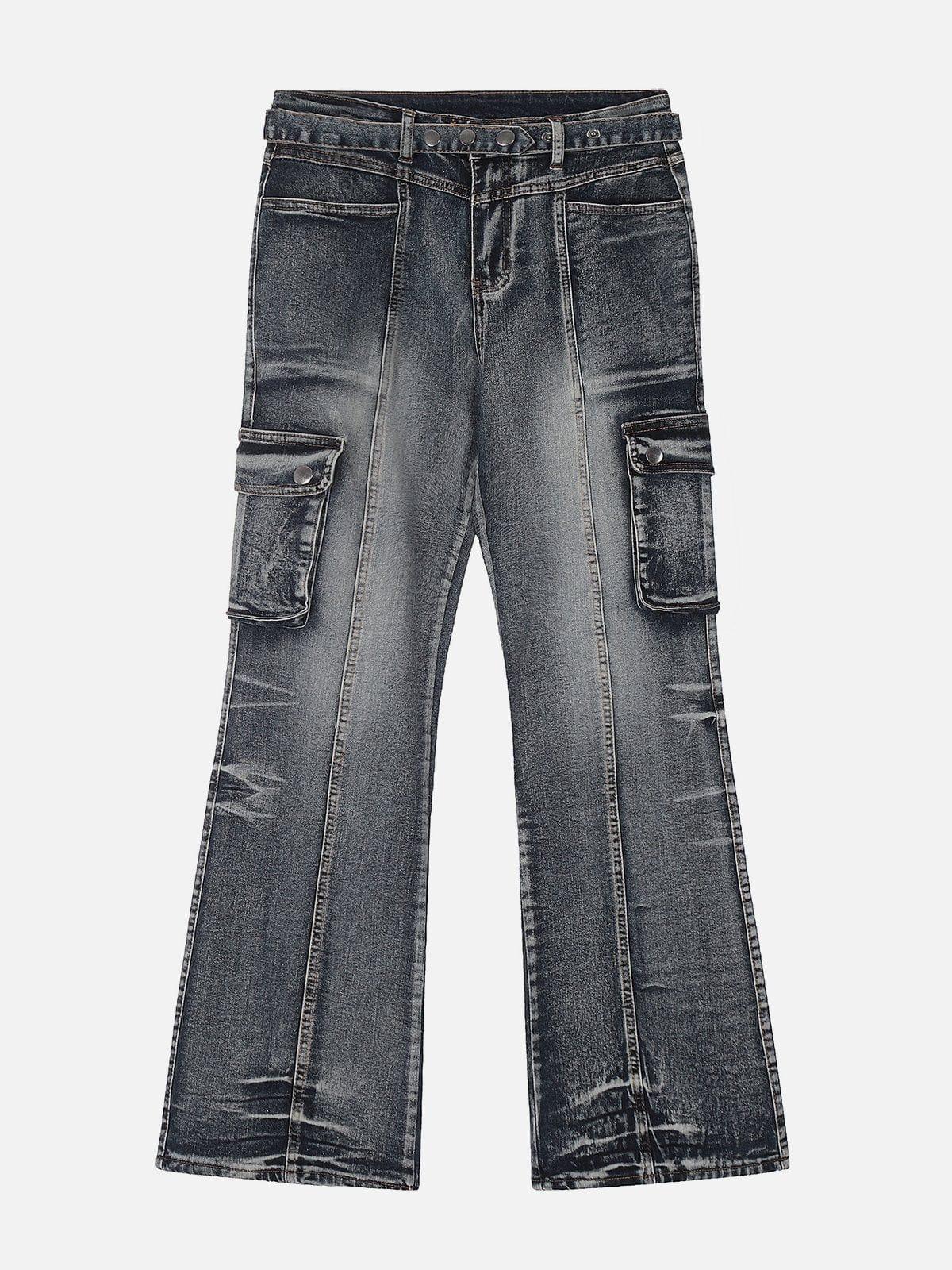 TALISHKO Washed Distressed Patchwork Jeans