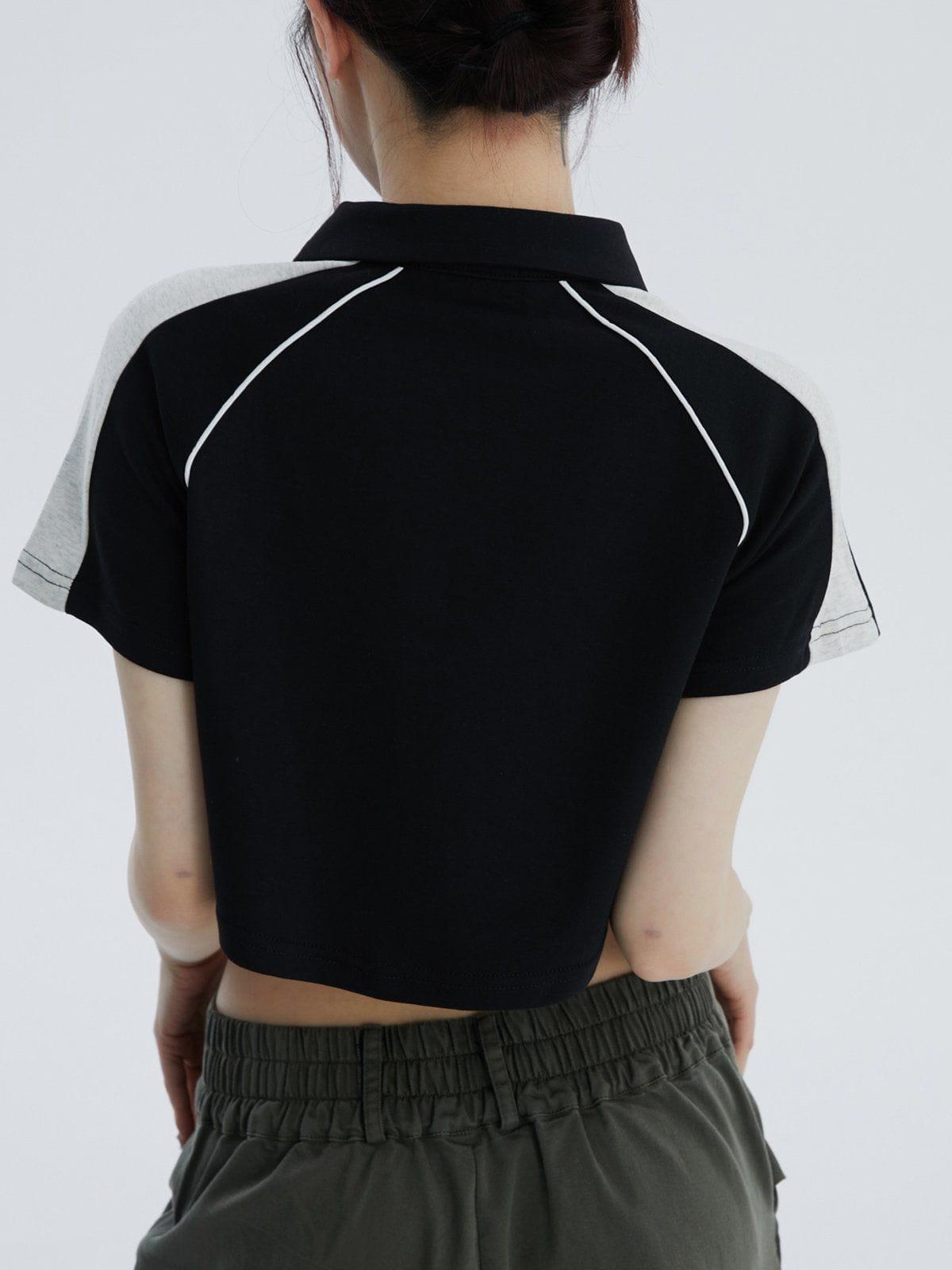 TALISHKO Lapel Zipper Colorblock Tee