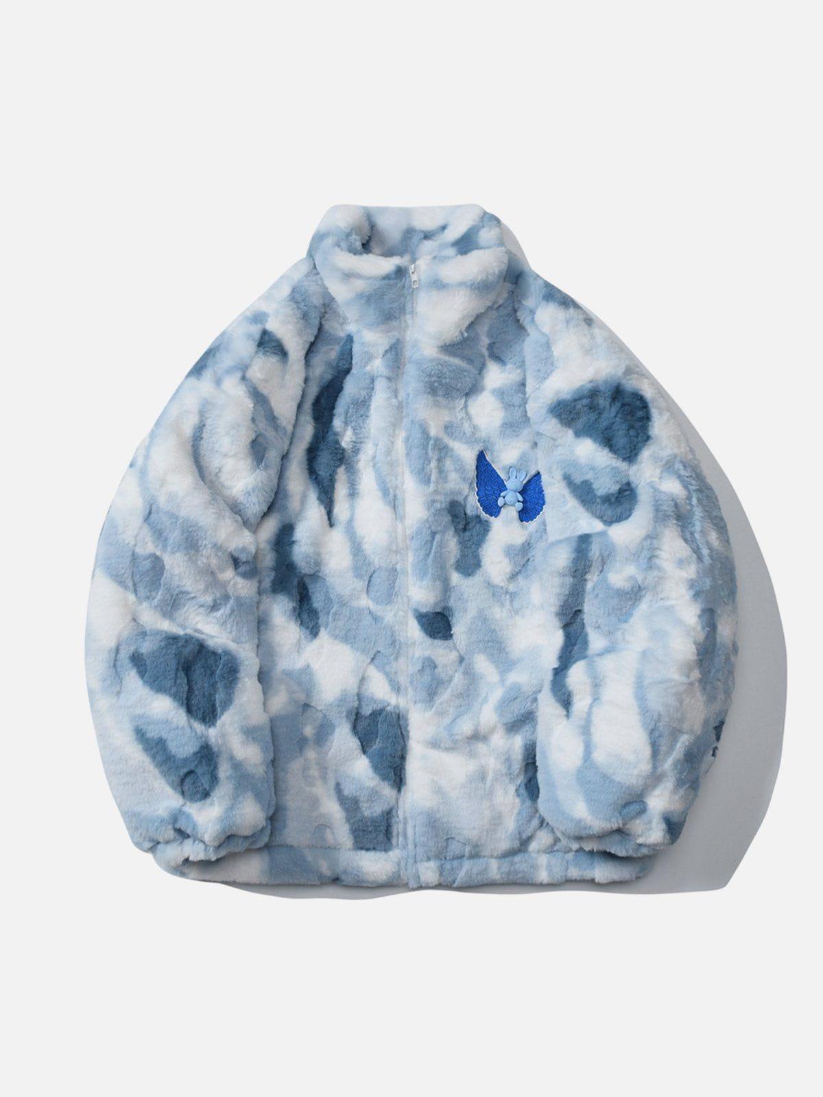 TALISHKO Tie Dye Angel Bunny Label Sherpa Coat