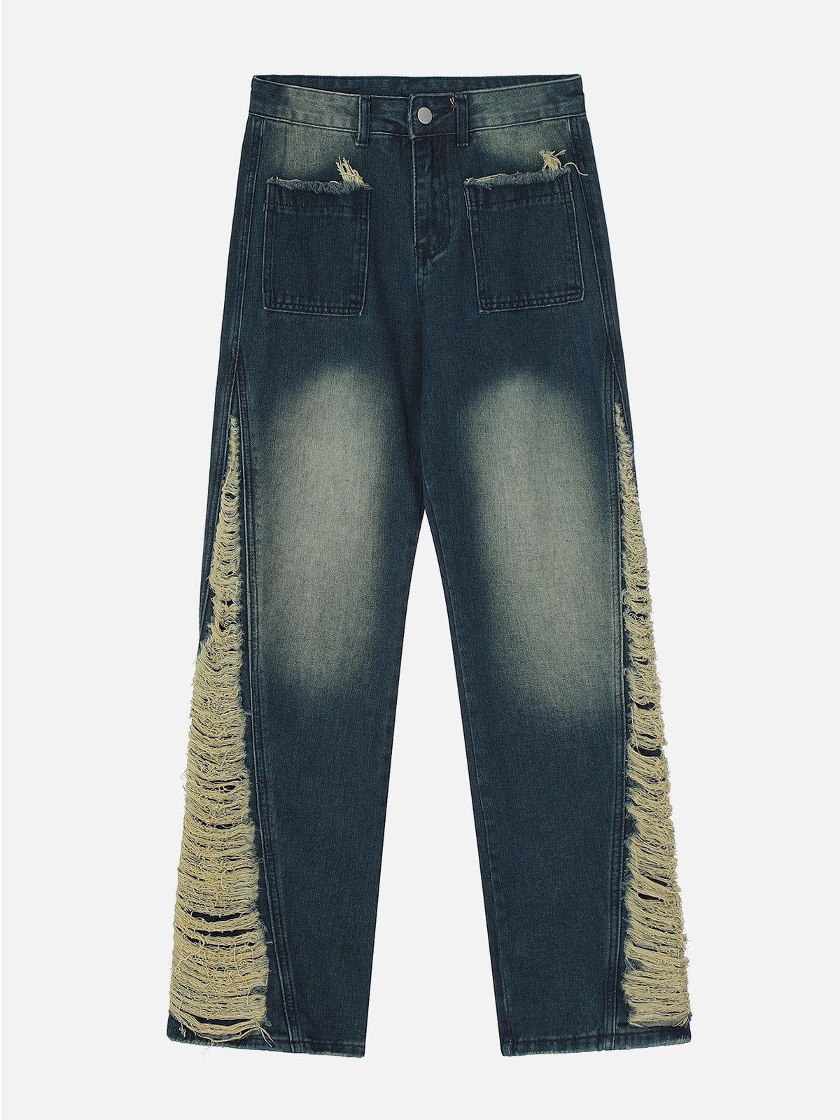 TALISHKO Colorblock Side Embroidery Jeans