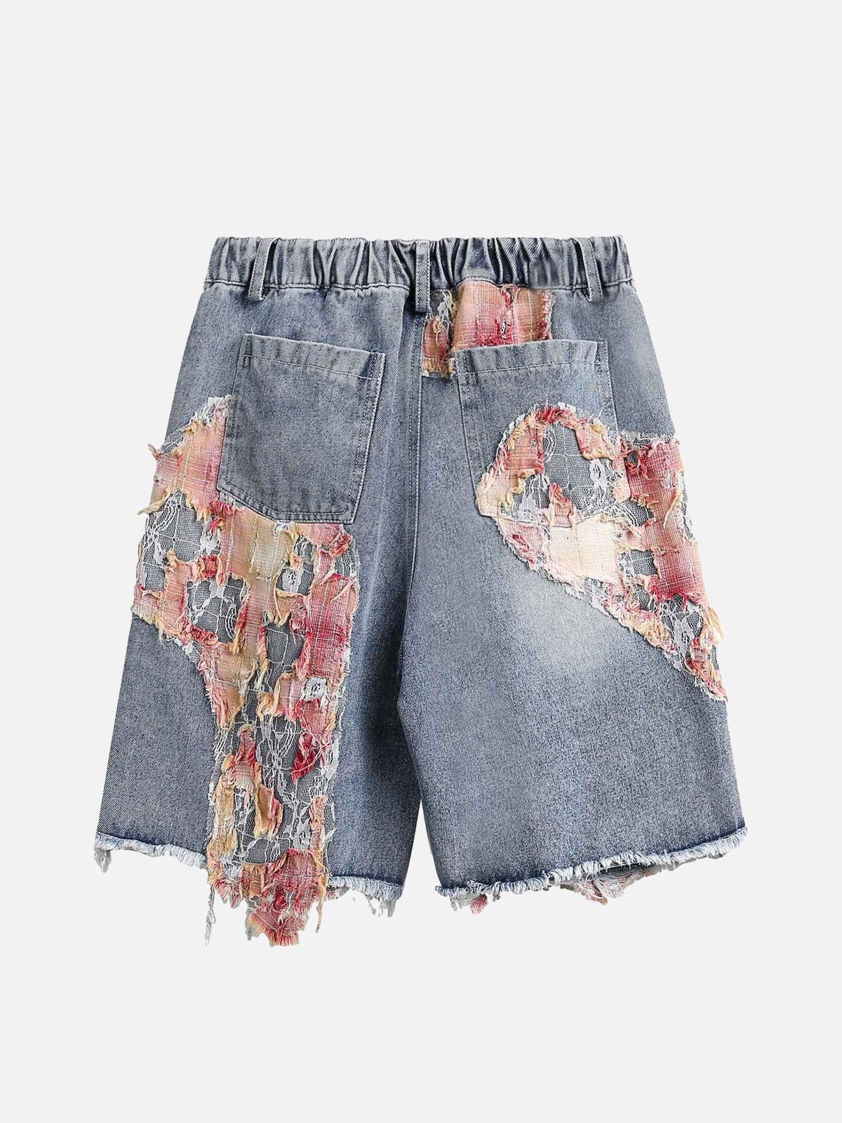 TALISHKO Craftsmanship Ripped Floral Denim Shorts