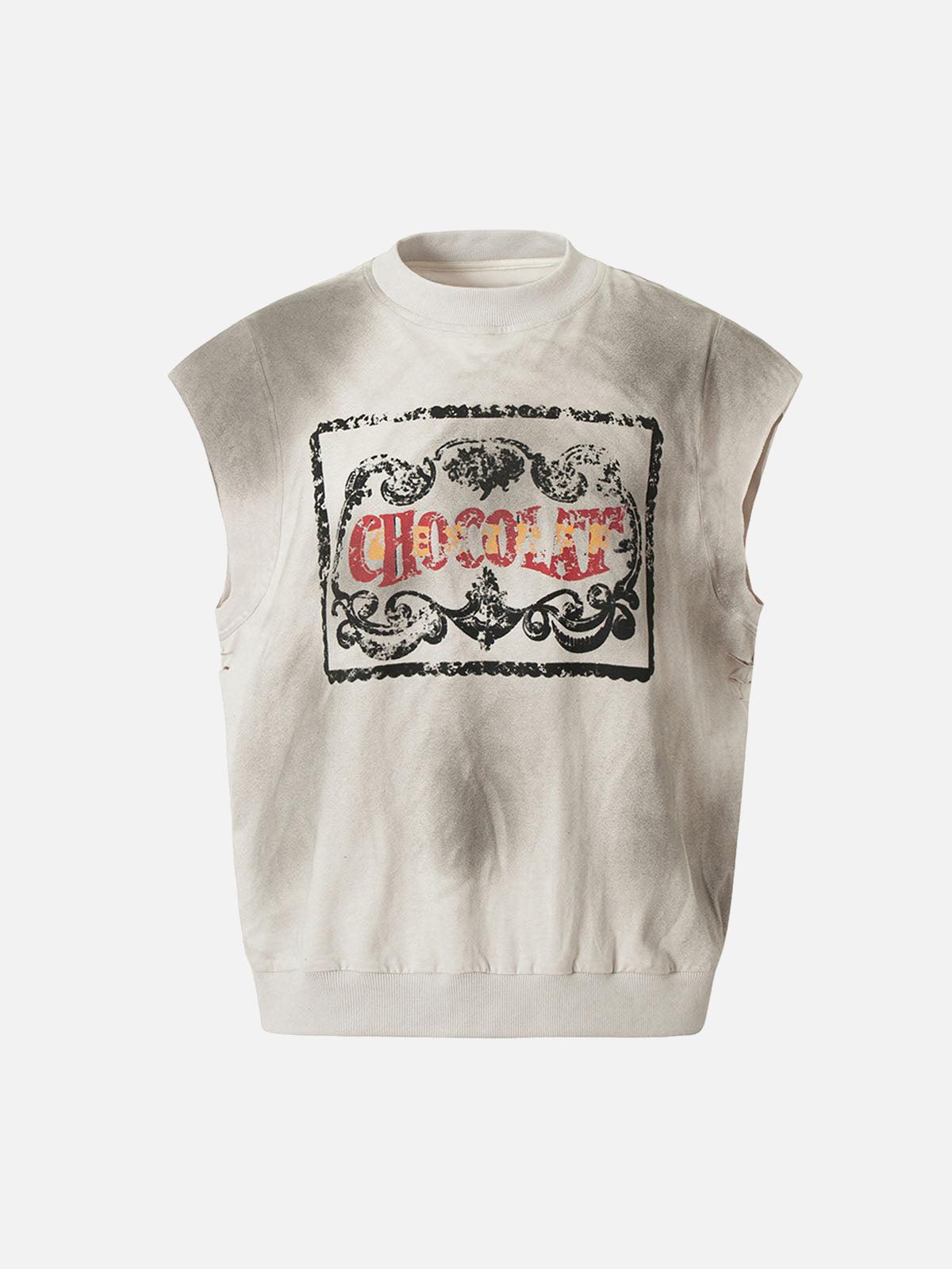 TALISHKO Vintage Washed Graphic Distressed Vest
