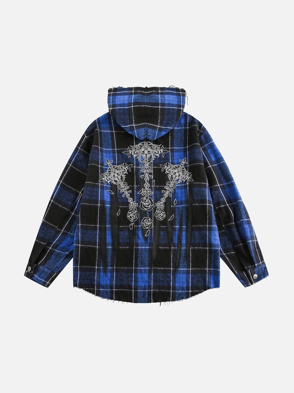 TALISHKO Plaid Brushed Cardigan Hooded Shirt