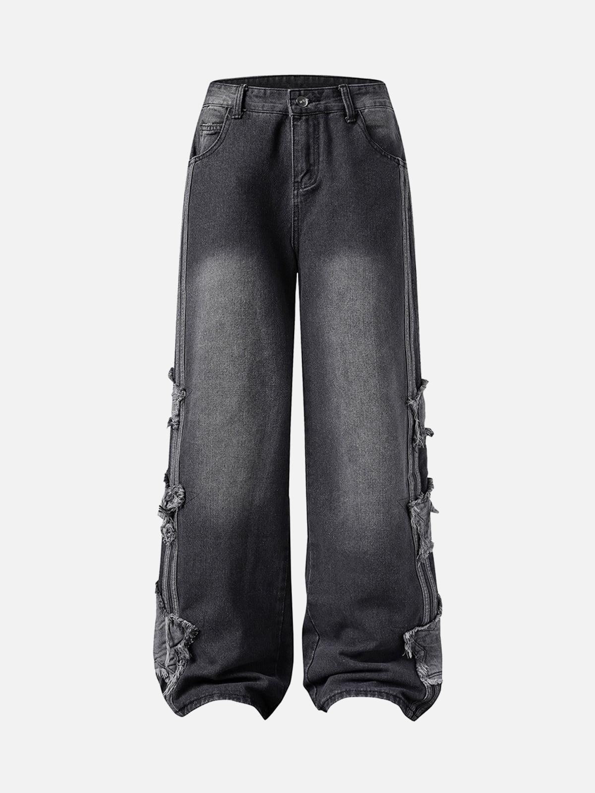 TALISHKO Distressed Raw Edge Baggy Jeans