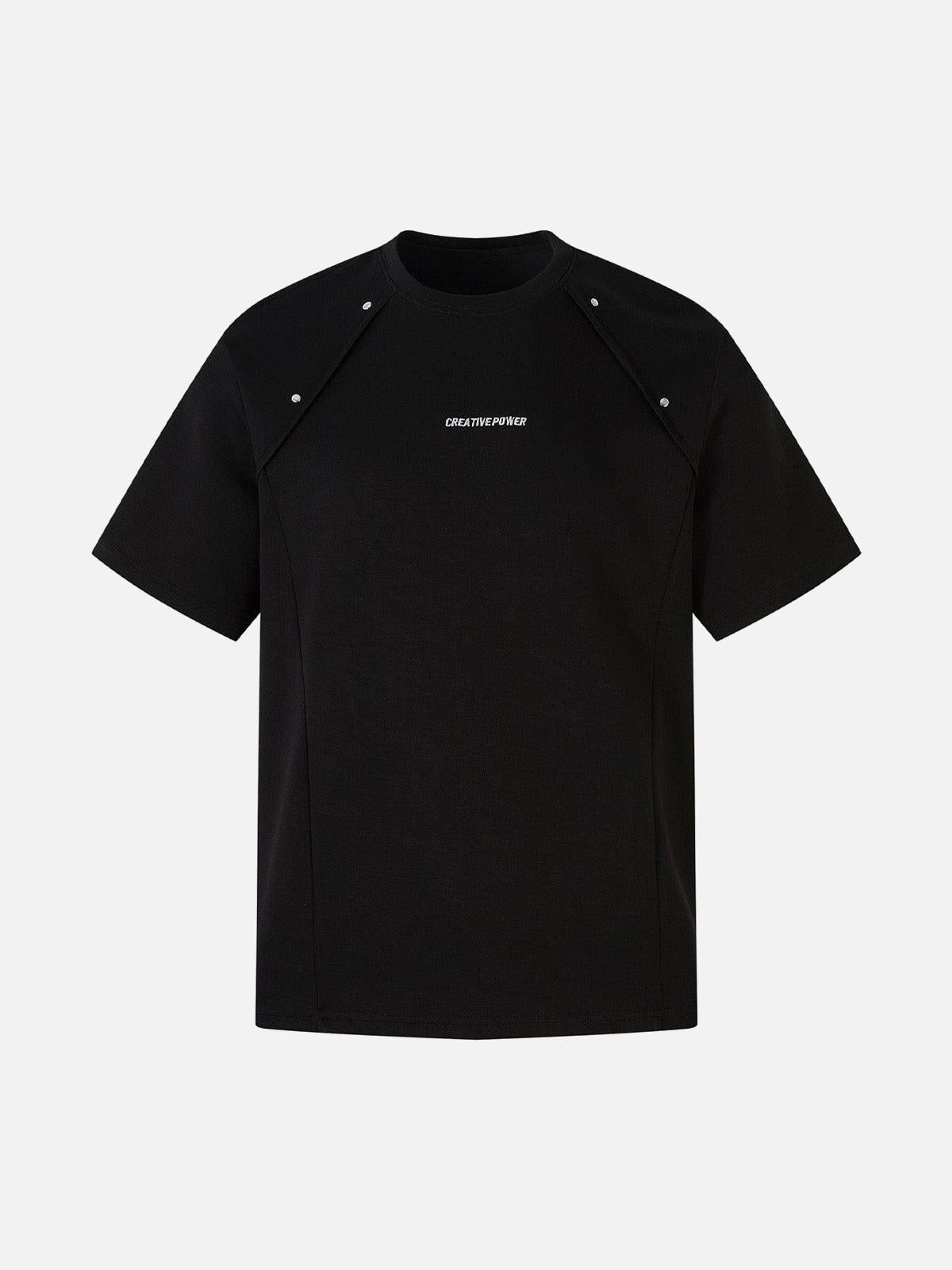 TALISHKO Retro Rivet Letter Embroidered T-Shirt