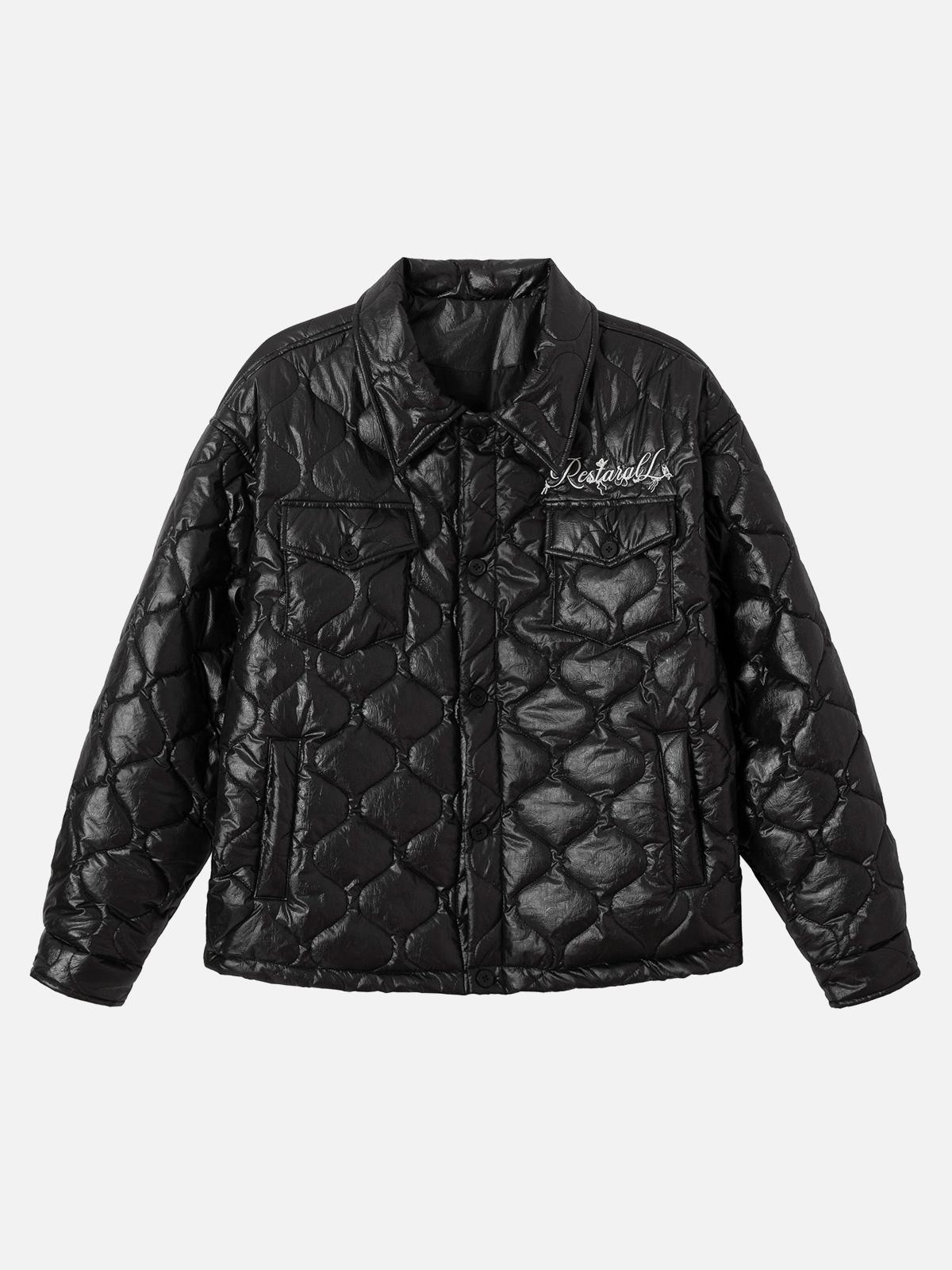 TALISHKO Diamond Quilted Letter Embroidery Quilted Jacket
