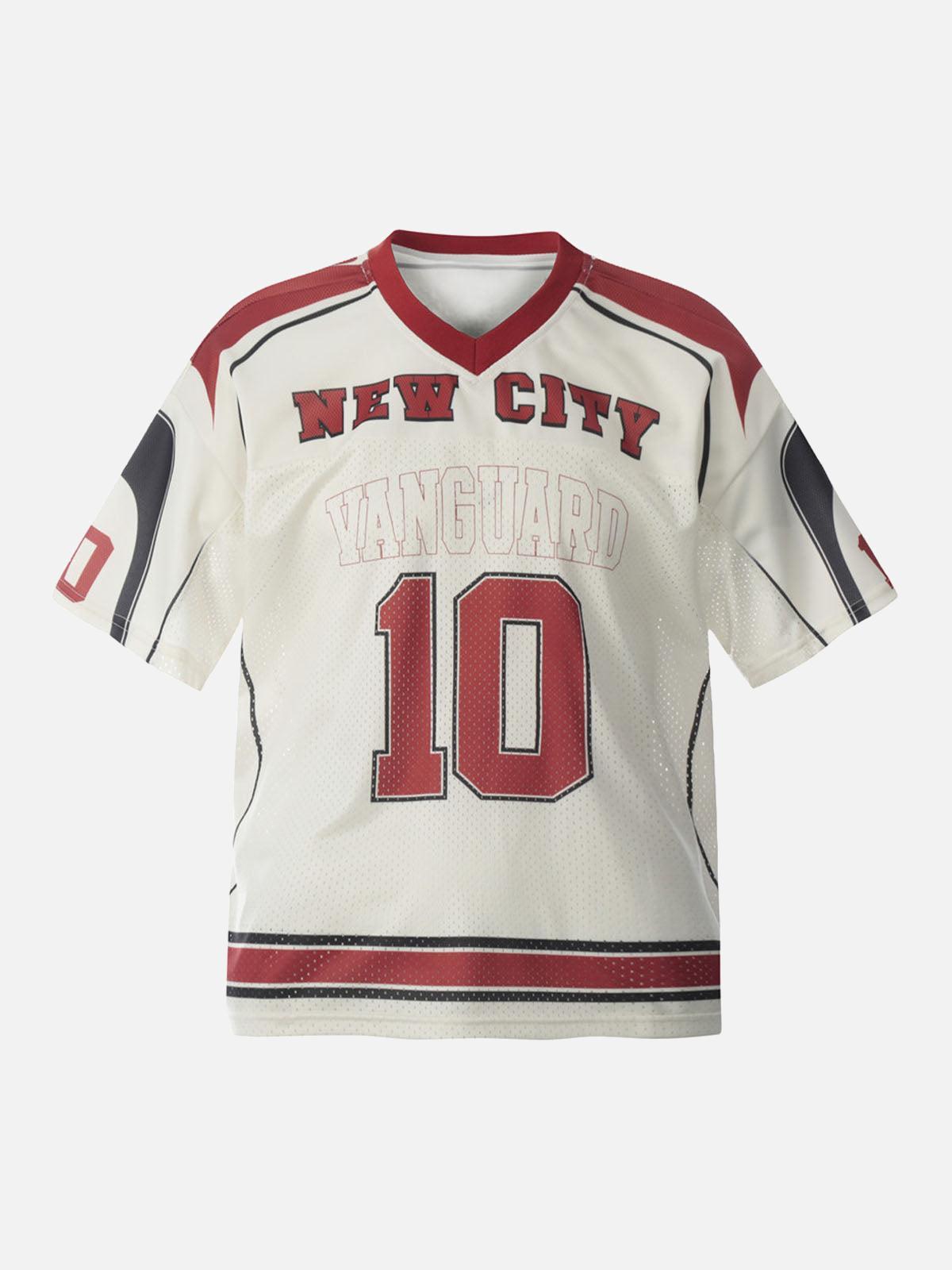 TALISHKO Patchwork Mesh letter Print Jersey T-Shirt