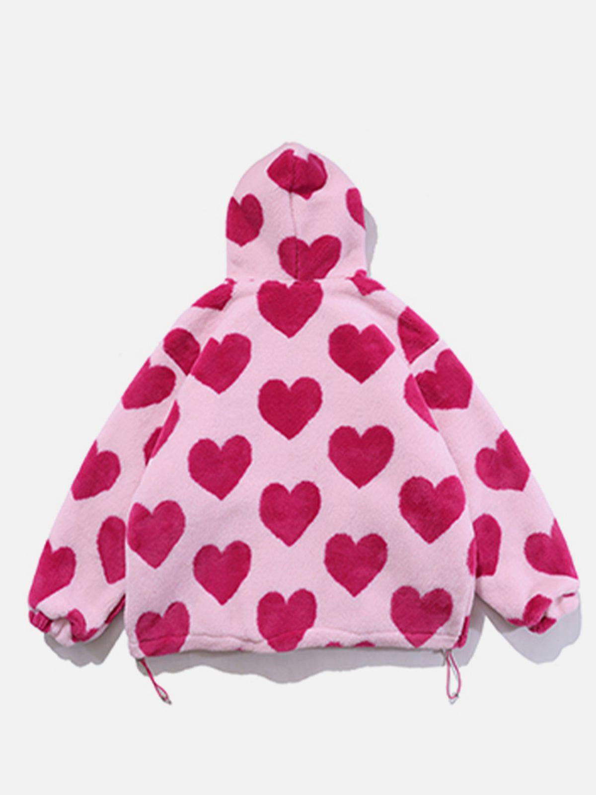 TALISHKO Vintage Heart Pattern Oversize Sherpa Coat