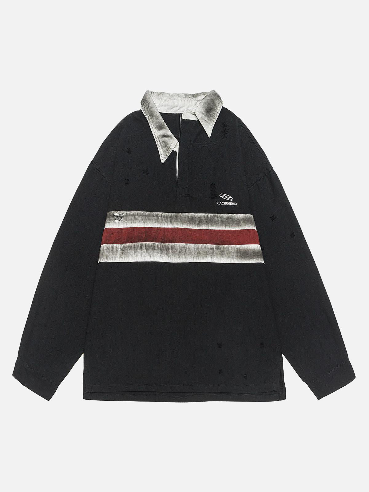 TALISHKO Dirty-Dye Embroidered Long Sleeve Polo Shirt