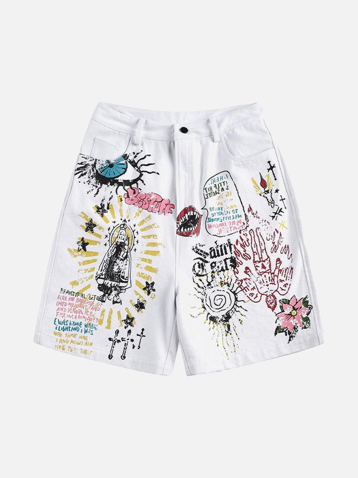 TALISHKO Graffiti Art Denim Shorts
