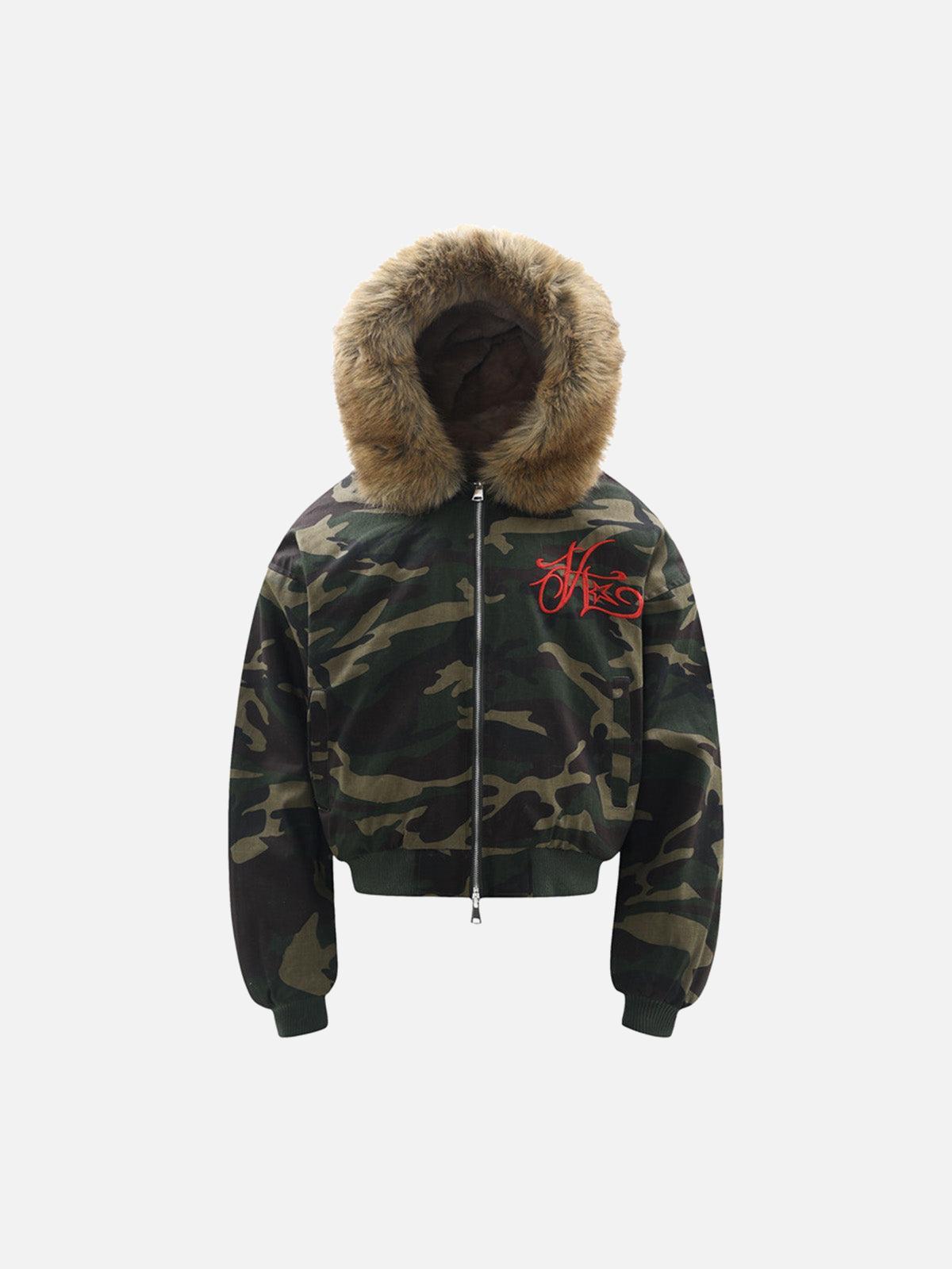 TALISHKO Embroidered Detachable Fur Hooded Jacket