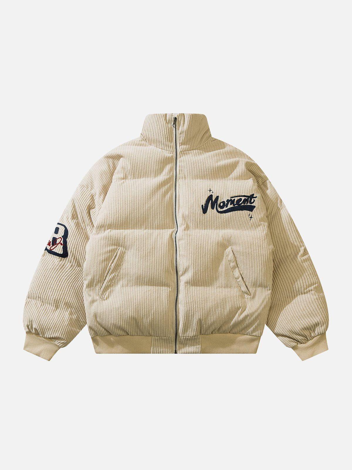 TALISHKO Vintage Letter Embroidered Corduroy Winter Coat