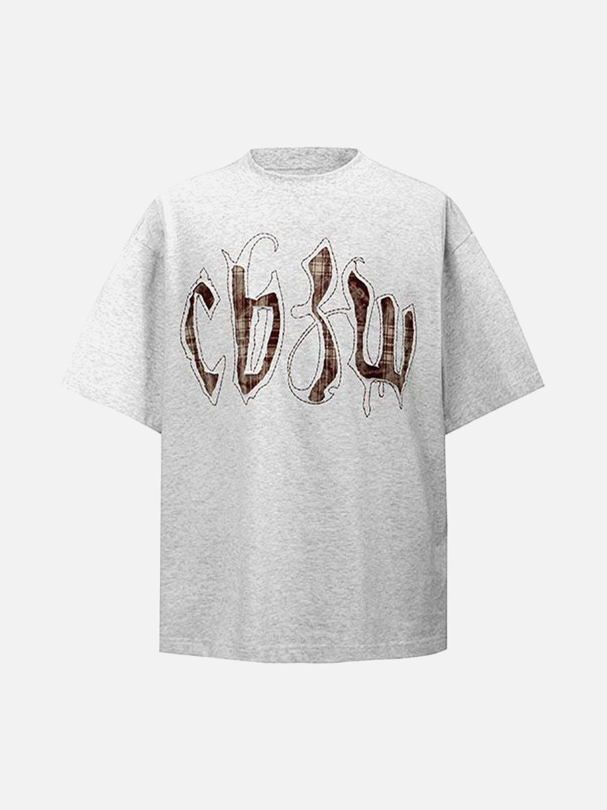 TALISHKO Retro Plaid Letter Embroidered T-Shirt